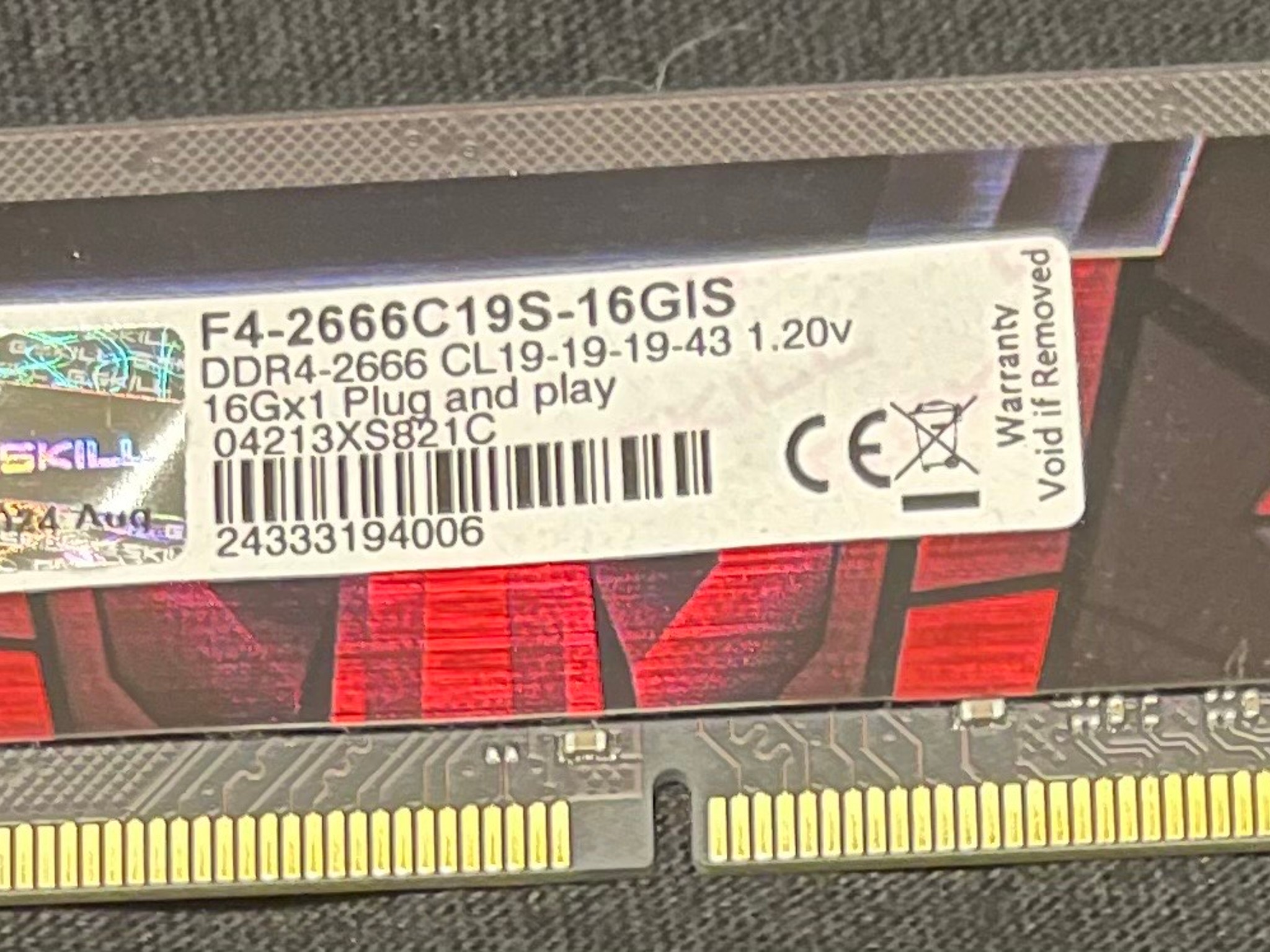 G.Skill Aegis 16GB DDR4‑2666 (1×16GB) — Tested, Working