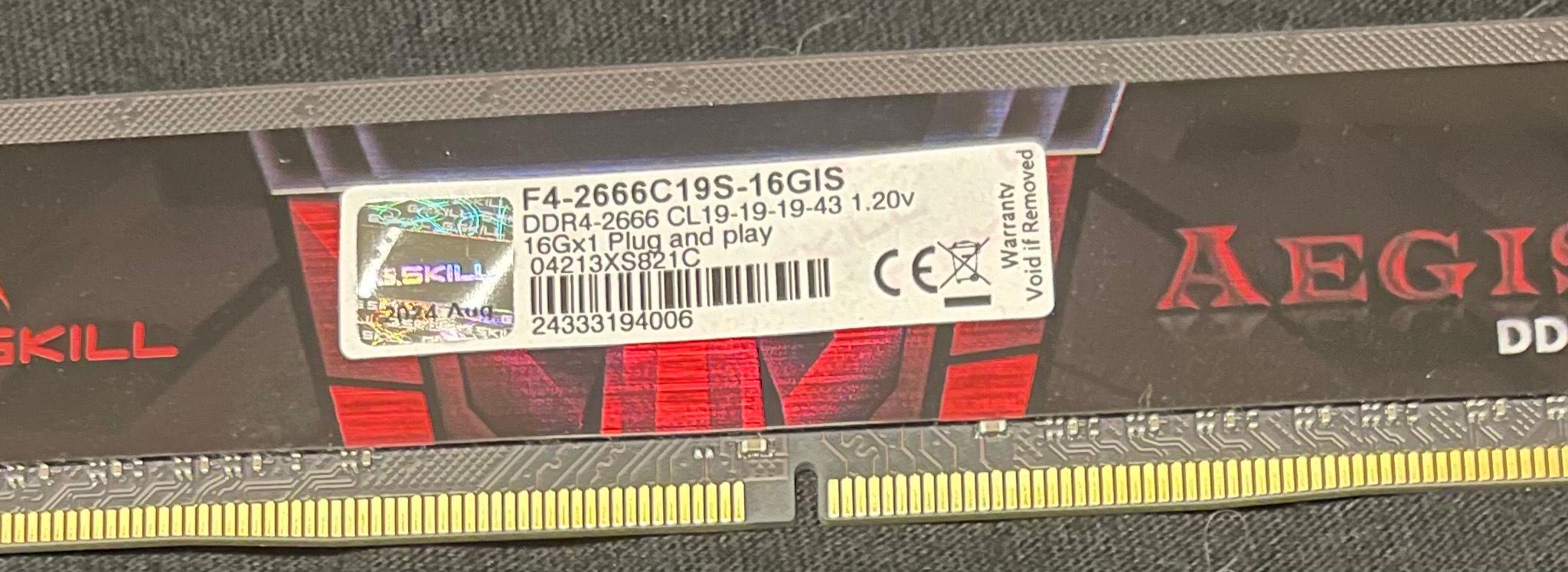 G.Skill Aegis 16GB DDR4‑2666 (1×16GB) — Tested, Working