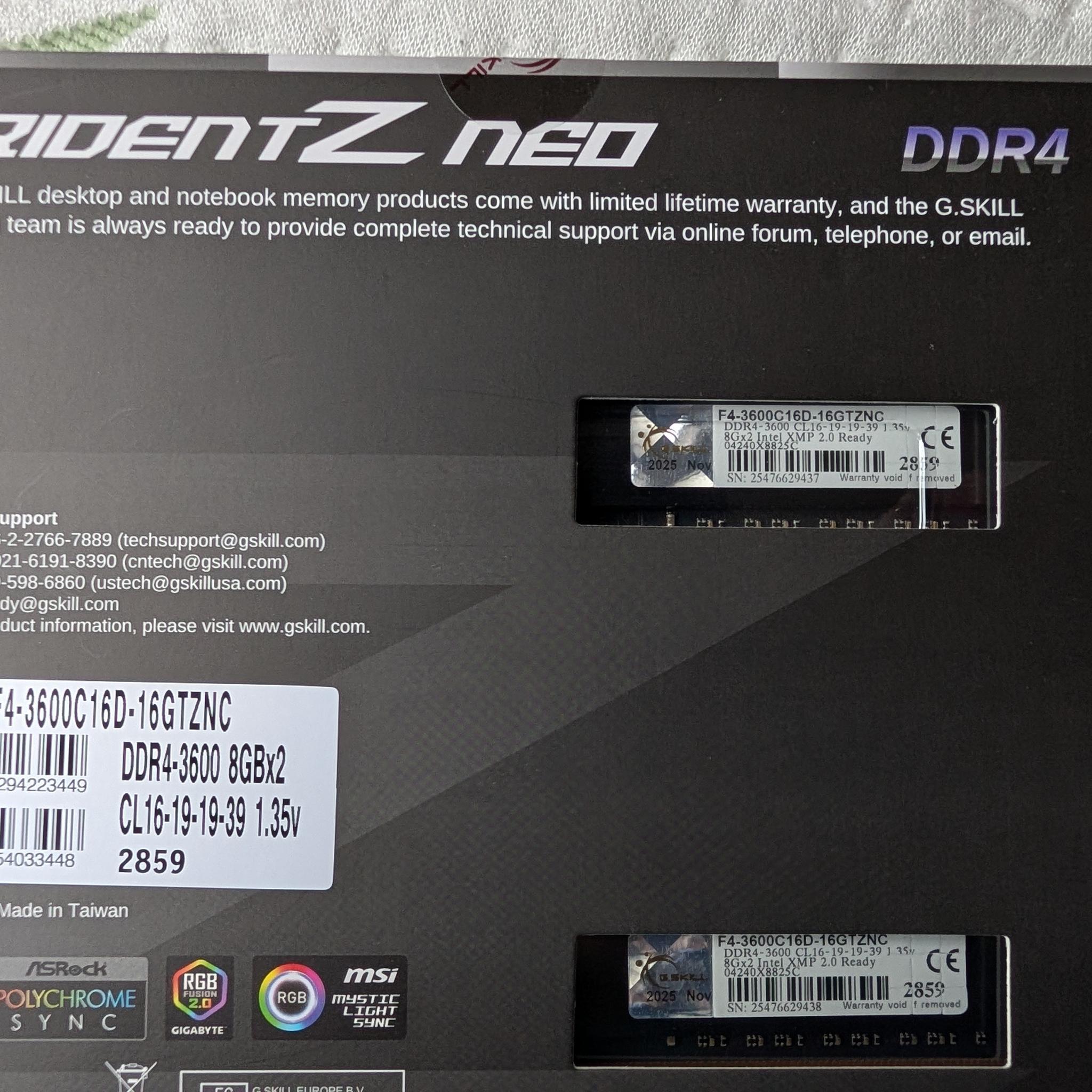 [SEALED] G.Skill Trident Z Neo 16GB (2x8GB) DDR4-3600 CL16 - Brand New RMA