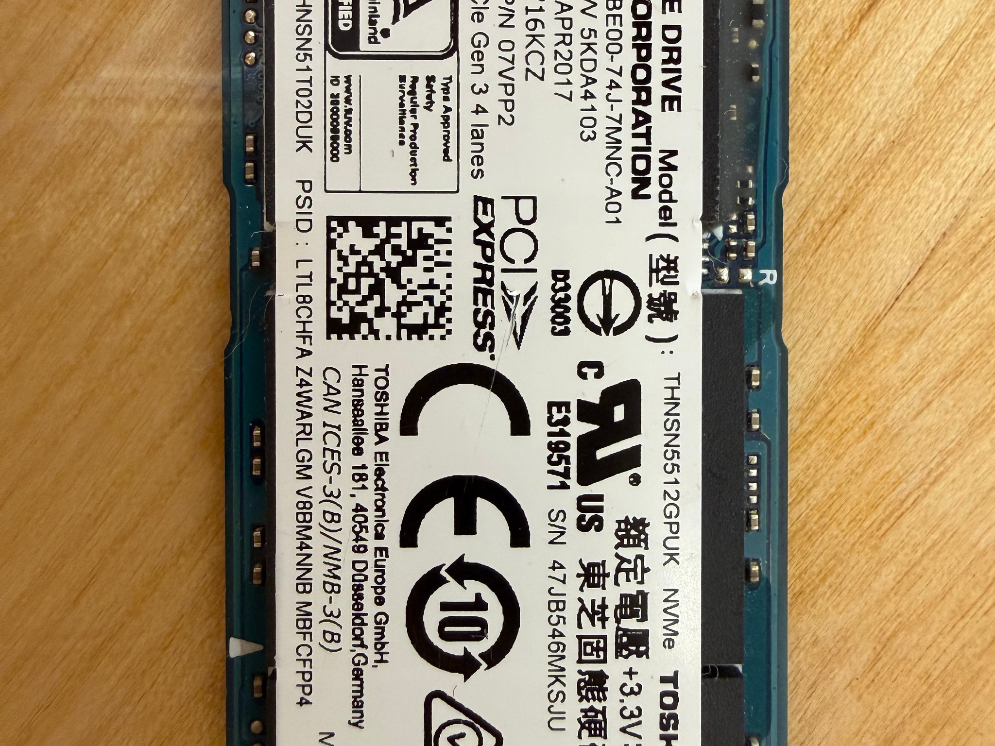 Toshiba XG5 512GB M.2 2280 NVMe PCIe Gen3 x4 SSD (THNSN5512GPUK) OEM