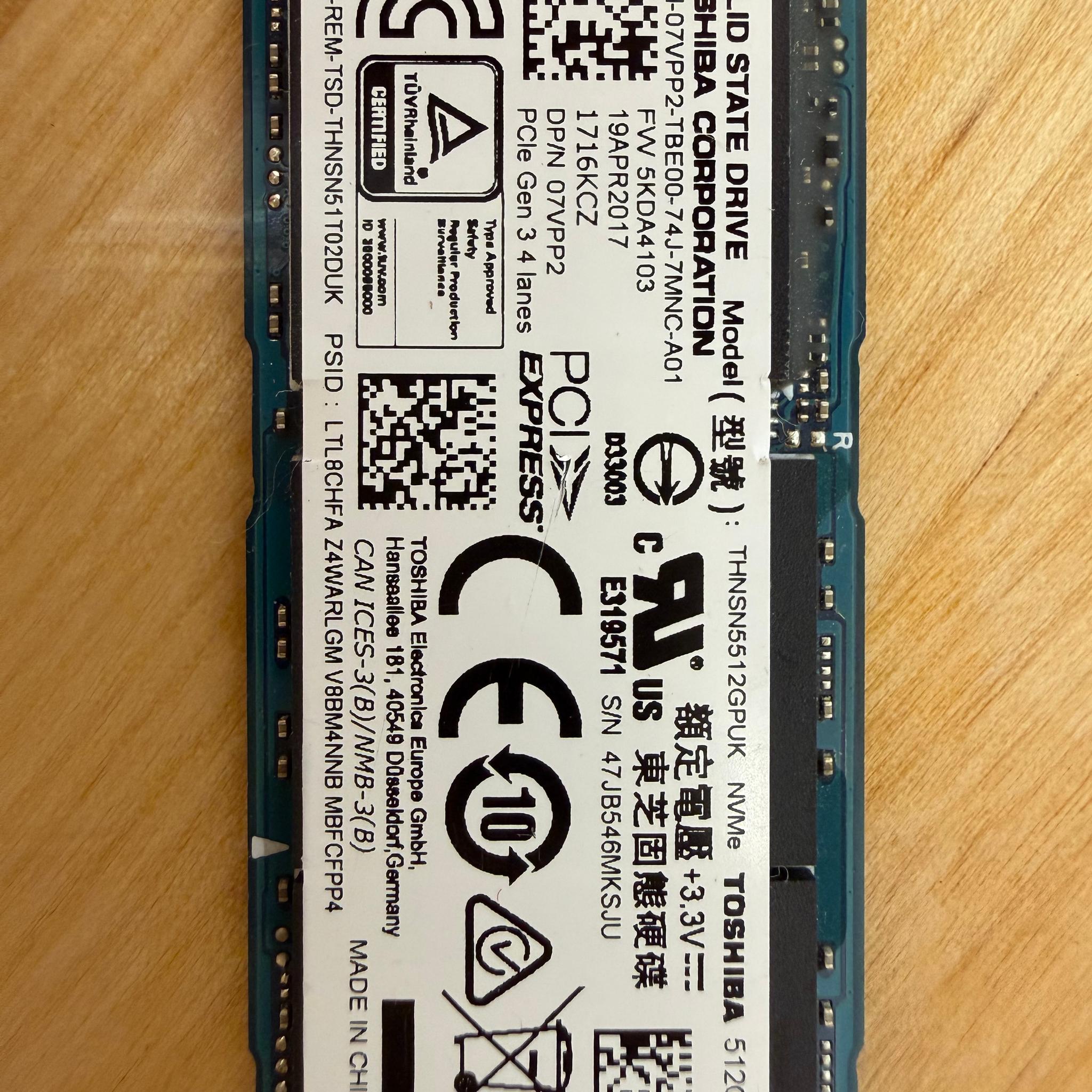 Toshiba XG5 512GB M.2 2280 NVMe PCIe Gen3 x4 SSD (THNSN5512GPUK) OEM