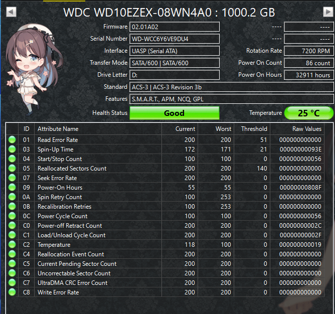 WD Blue 1TB 7200RPM SATA Hard Drive | Tested & Healthy