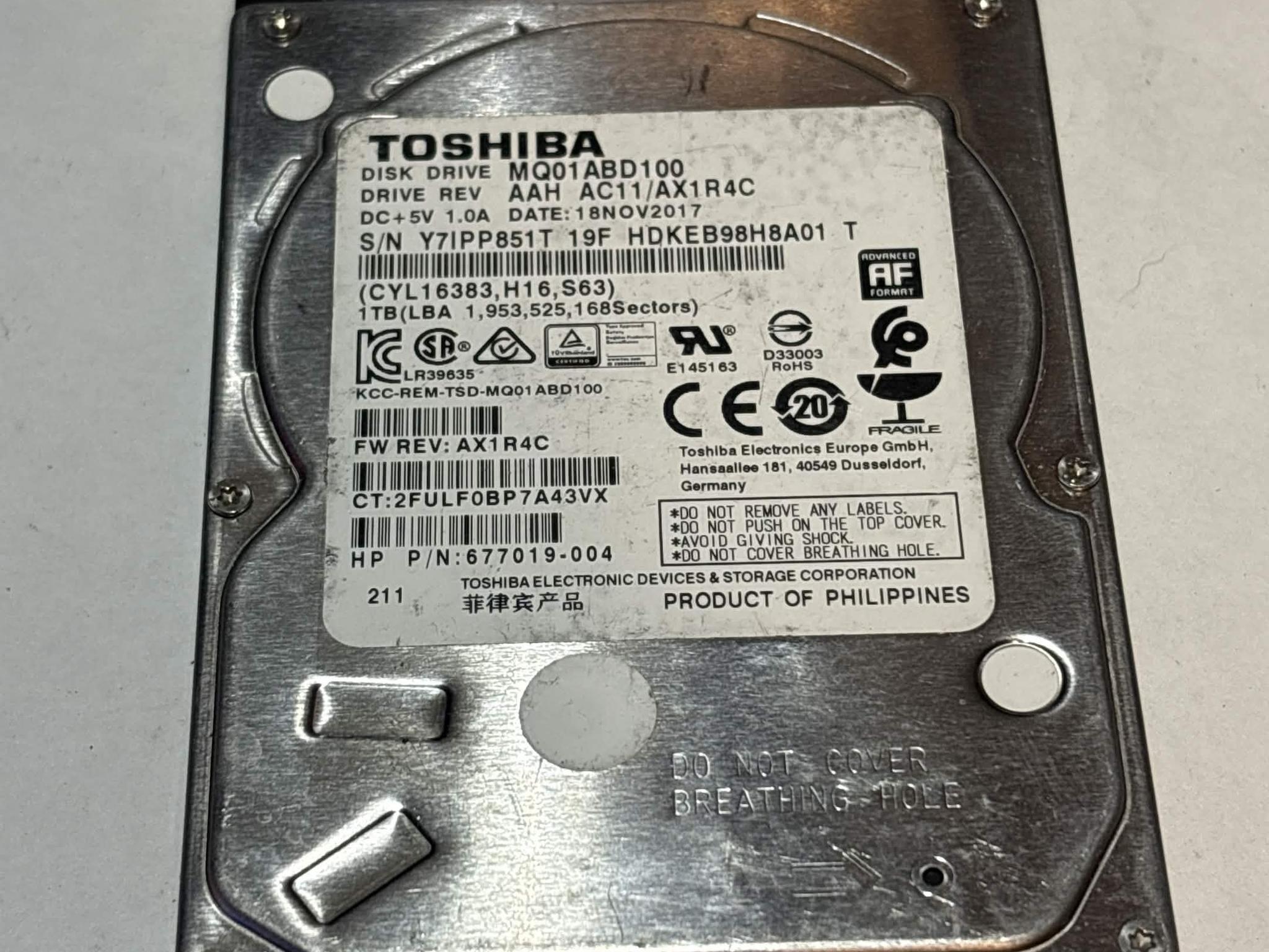 Toshiba 1TB SATA Laptop Hard Drive | Tested & Functional