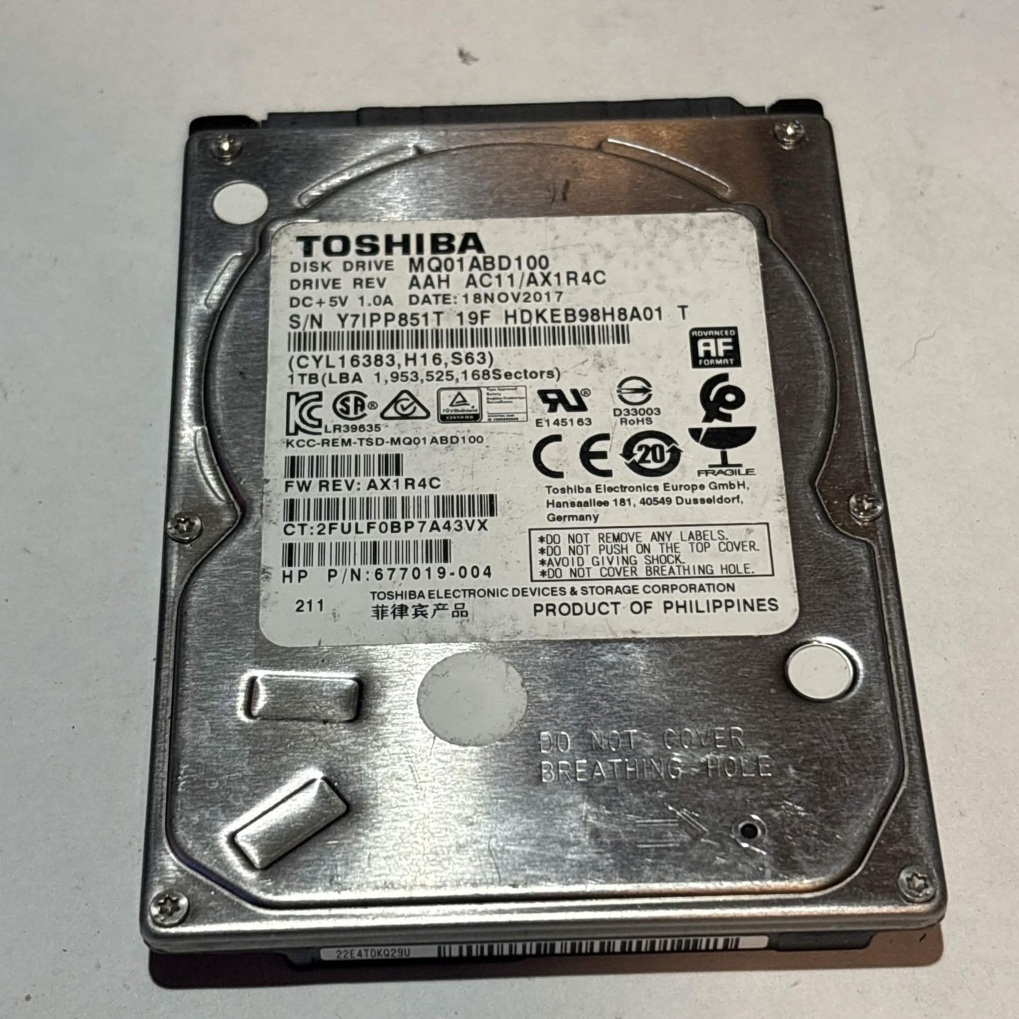 Toshiba 1TB SATA Laptop Hard Drive | Tested & Functional