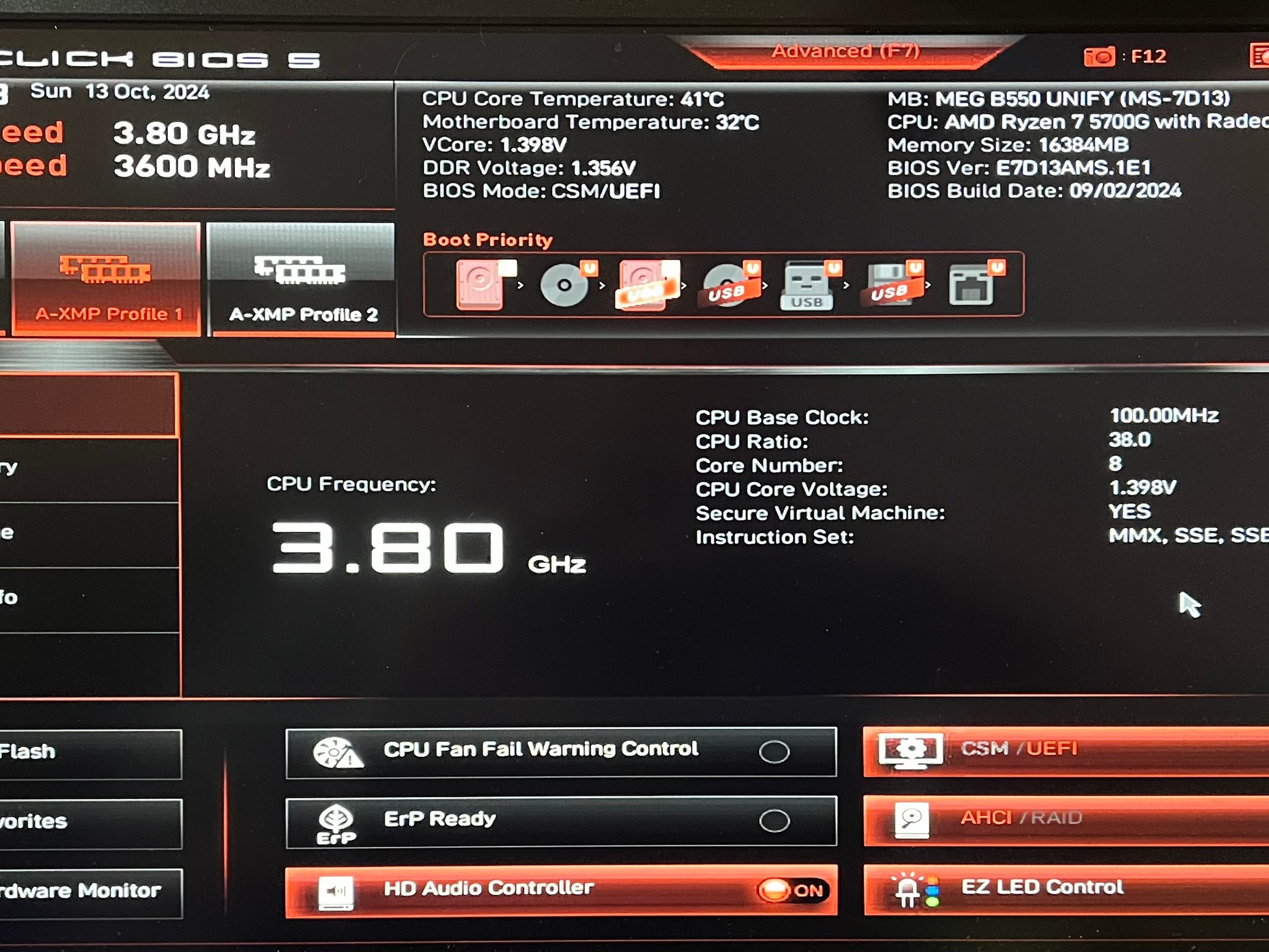 MSI MEG B550 UNIFY | 16GB Corsair 3600MHz CL16 | Windows 11 Pro Activated | 256GB Samsung M.2 NVMe