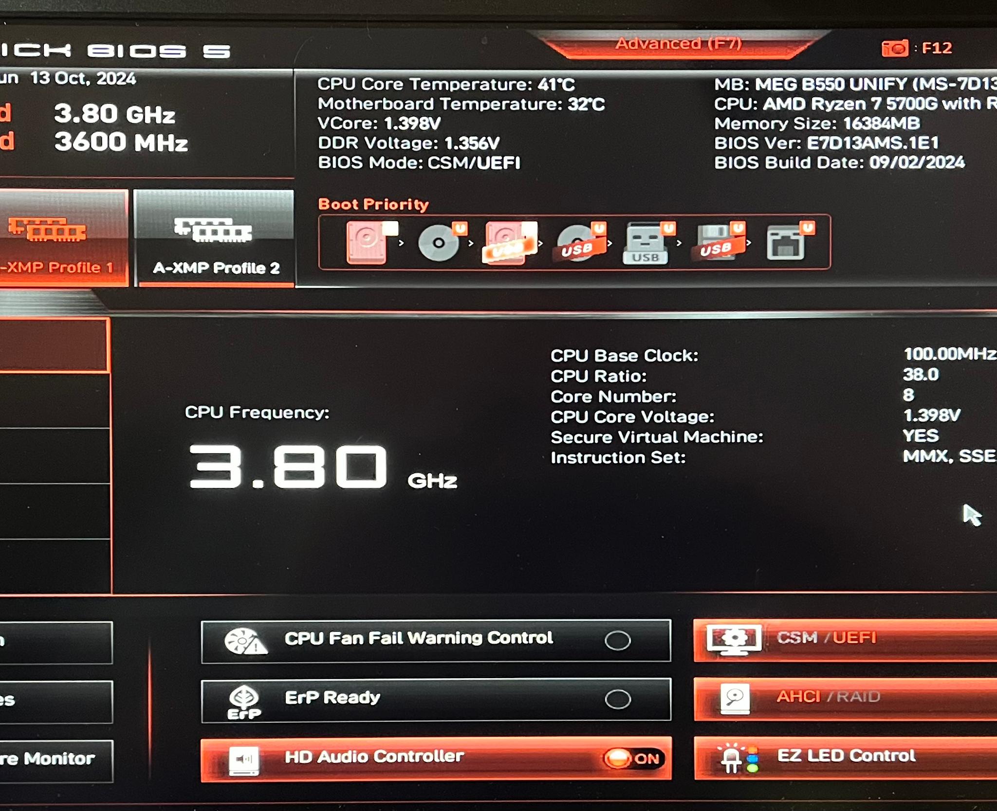MSI MEG B550 UNIFY | 16GB Corsair 3600MHz CL16 | Windows 11 Pro Activated | 256GB Samsung M.2 NVMe