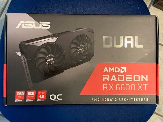 ASUS DUAL RADEON RX 6600 XT graphics card. Used. Works perfectly w/box.