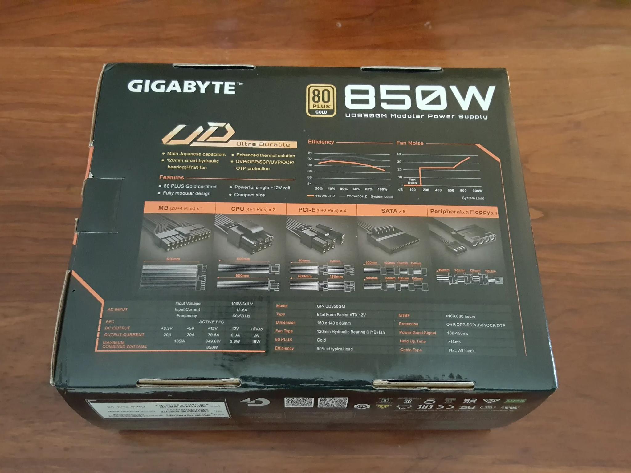 GIGABYTE UD850GM - INLCUDES CABLES | FOR PARTS | NOT WORKING
