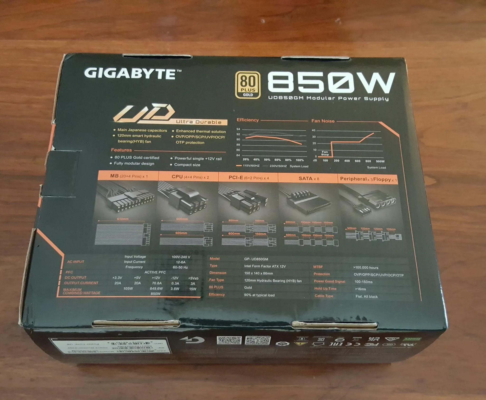 GIGABYTE UD850GM - INLCUDES CABLES | FOR PARTS | NOT WORKING