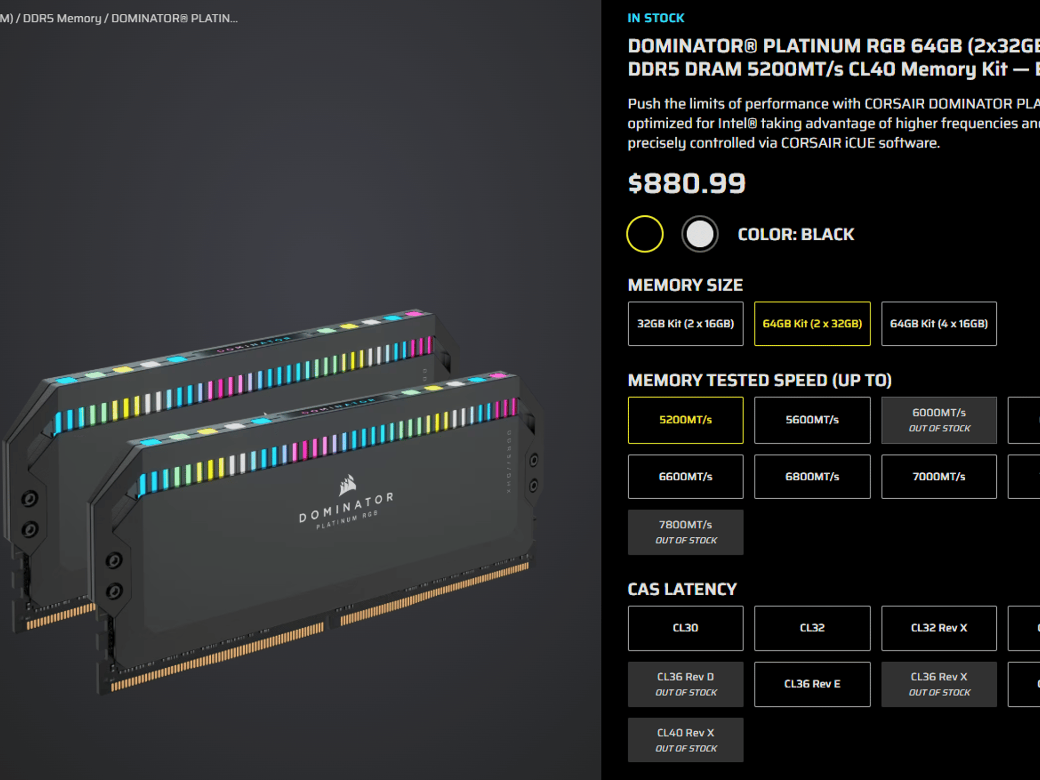 Corsair Dominator Platinum RGB 64GB 5200mhz