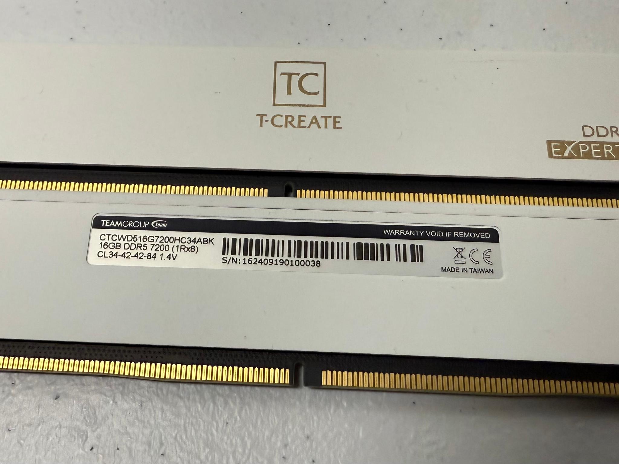 Unused Teamgroup T-CREATE expert ddr5 32 GB 7200Mt cl34-42-42-84 1.4V