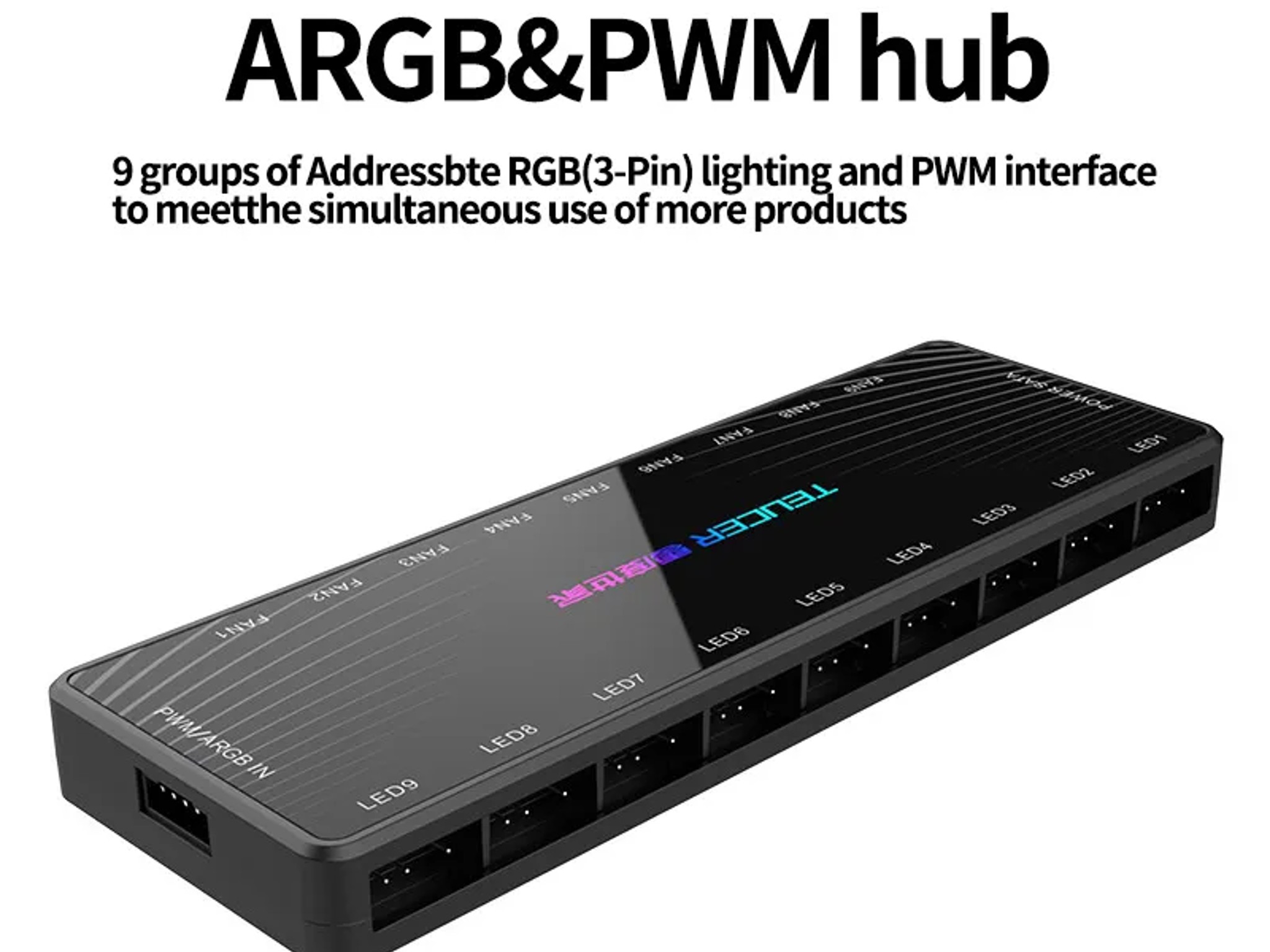 9 Port PWM & ARGB Fan Hub 4 Pin PWM 3 Pin Addressable ARGB Adapter
