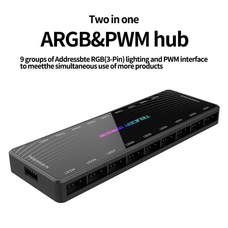 9 Port PWM & ARGB Fan Hub 4 Pin PWM 3 Pin Addressable ARGB Adapter