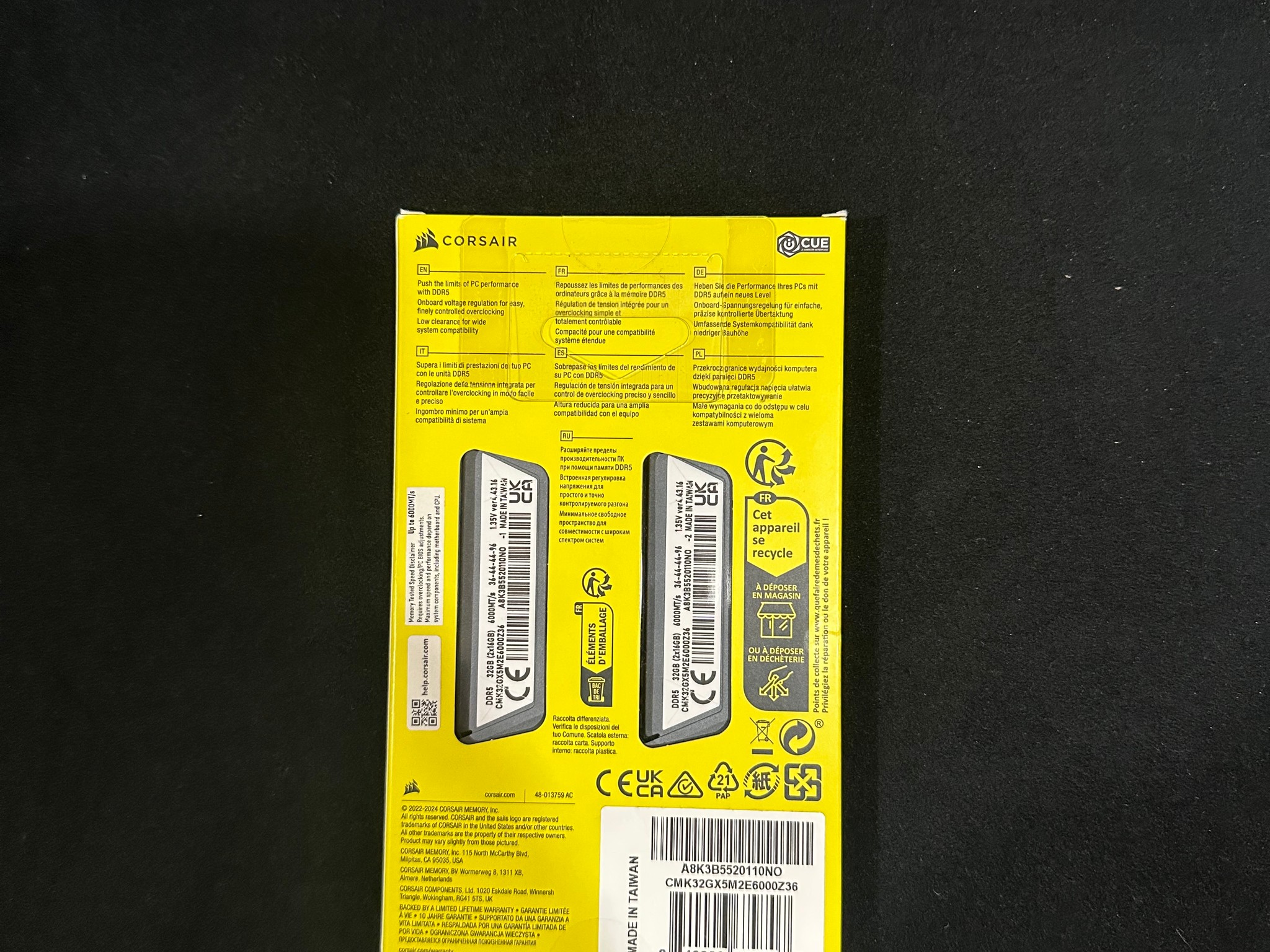 VENGEANCE® 32GB (2x16GB) DDR5 DRAM Up To 6000MT/s CL36 Memory Kit