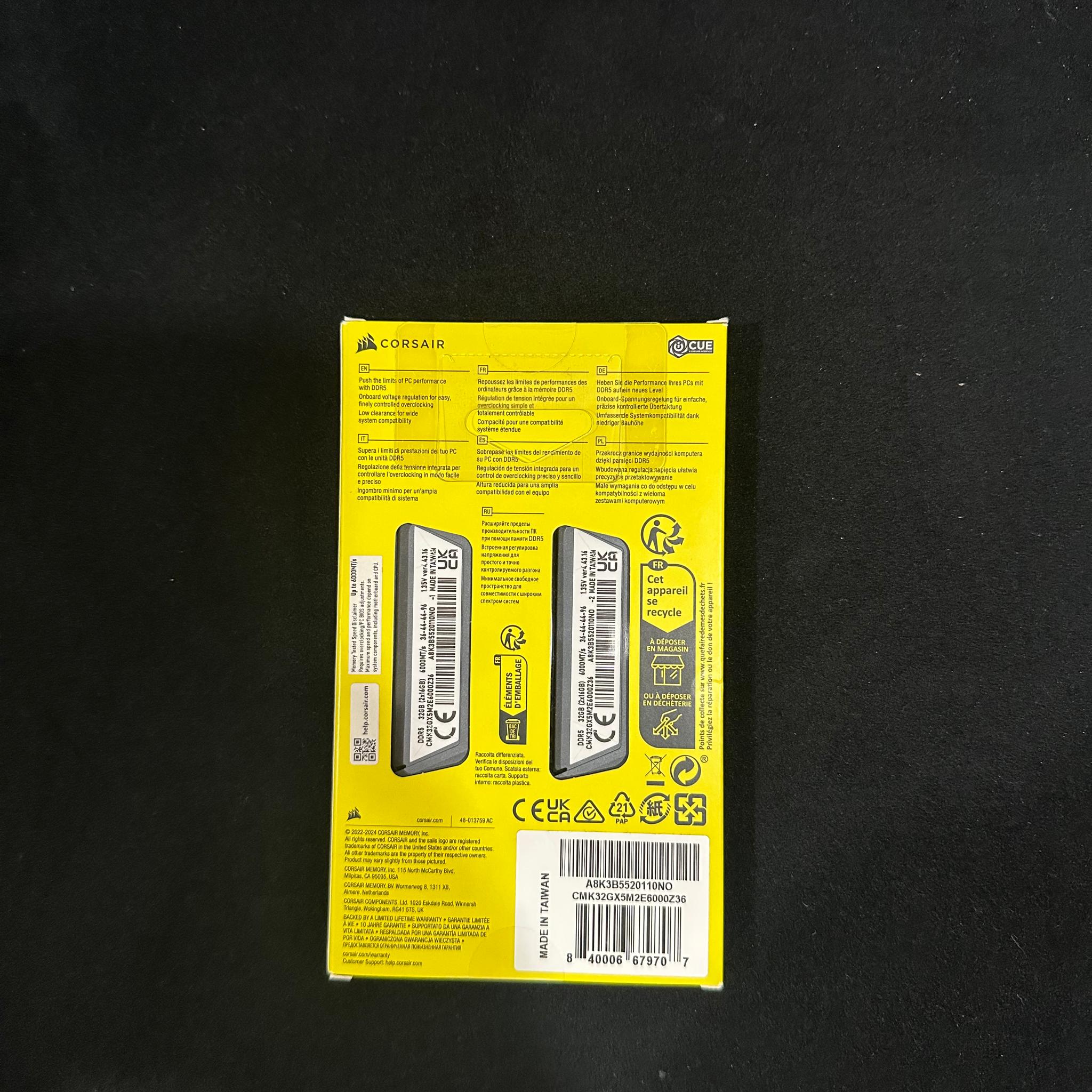 VENGEANCE® 32GB (2x16GB) DDR5 DRAM Up To 6000MT/s CL36 Memory Kit
