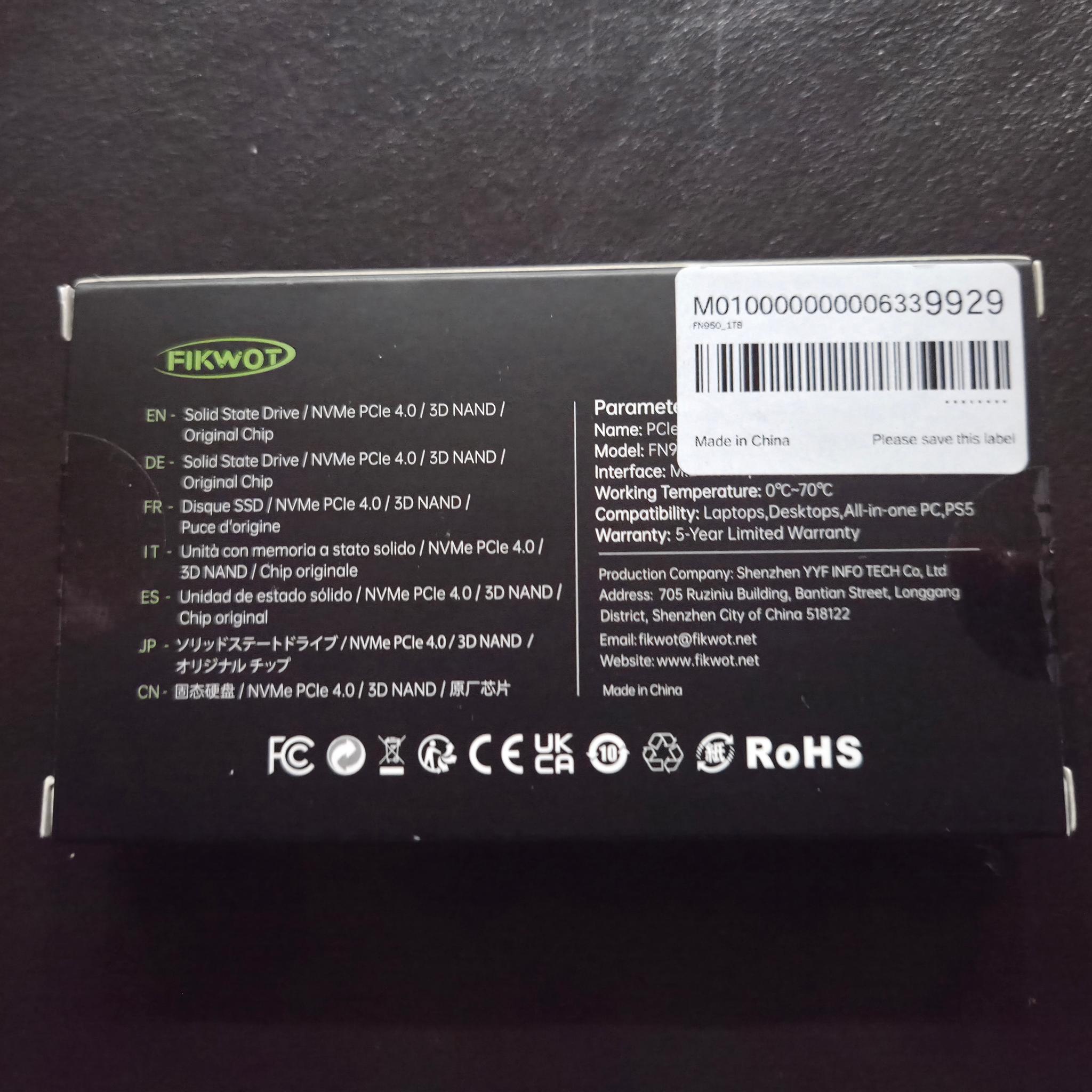 New 1TB PCIe 4.0 SSD - FIKWOT FN950