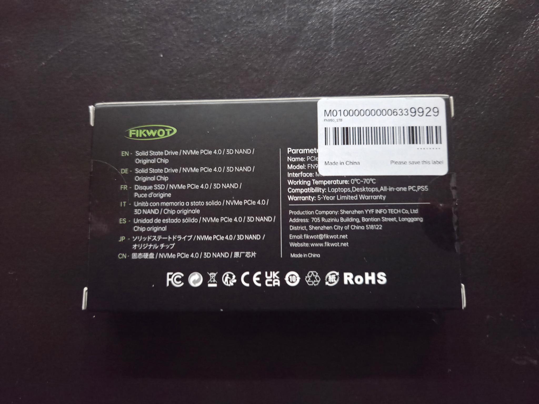 New 1TB PCIe 4.0 SSD - FIKWOT FN950