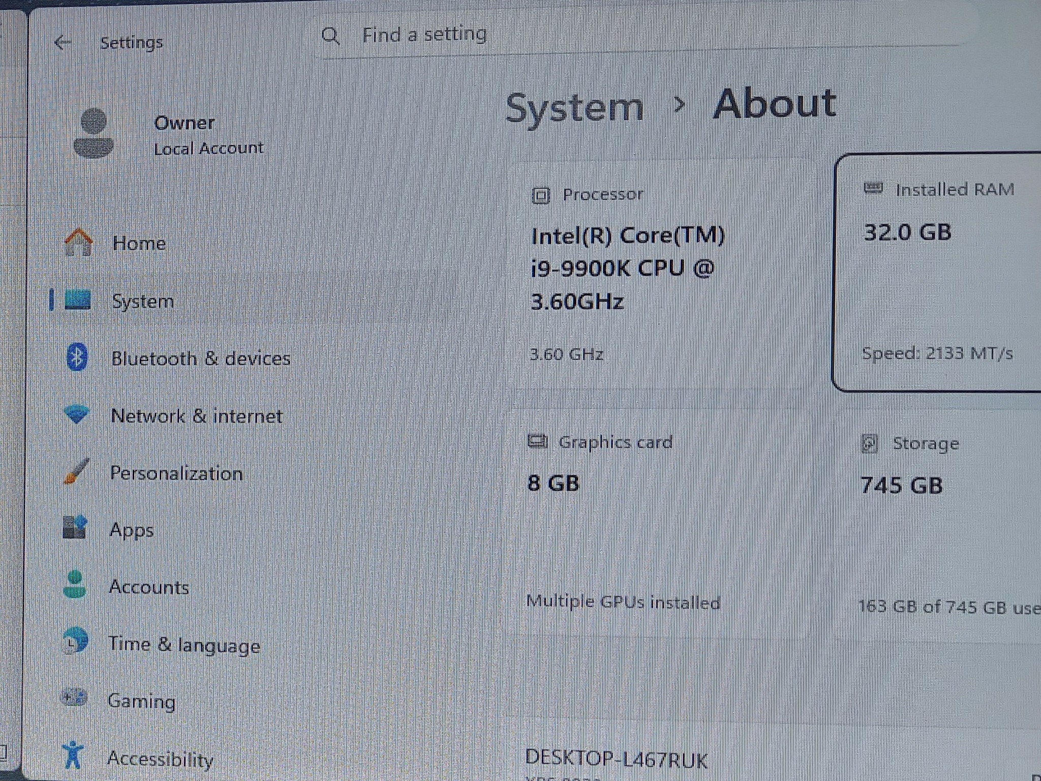 Dell XPS 8930 Gaming PC, i9-9900K, RTX 2070 8GB, 32Gb DDR4, 800GB SATA SSD, Windows 11