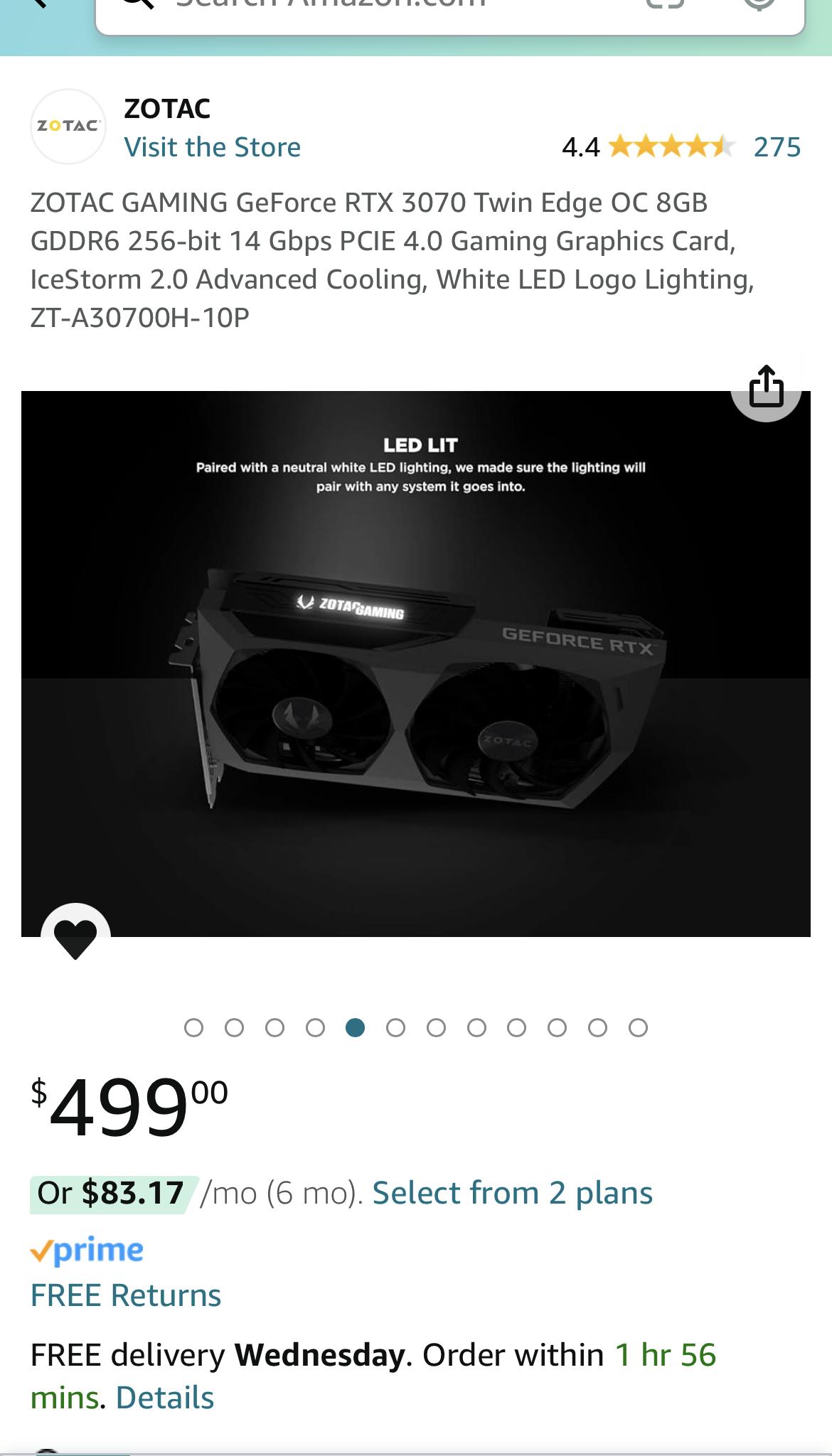 RTX 3070 Zantac gaming twin edge OC