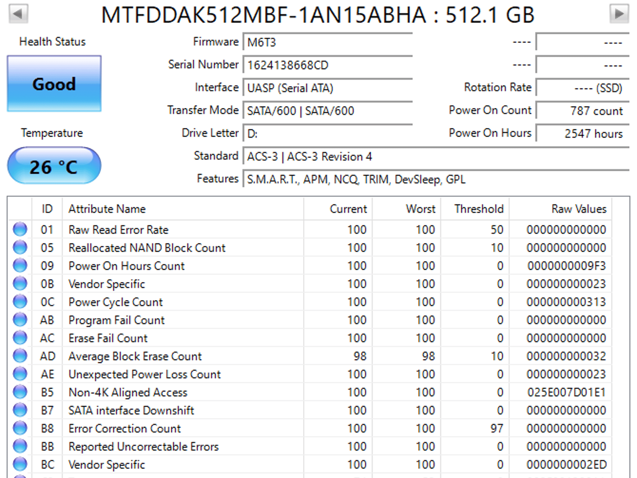 2x Micron M600 512GB SSD - MLC NAND - 100% Health