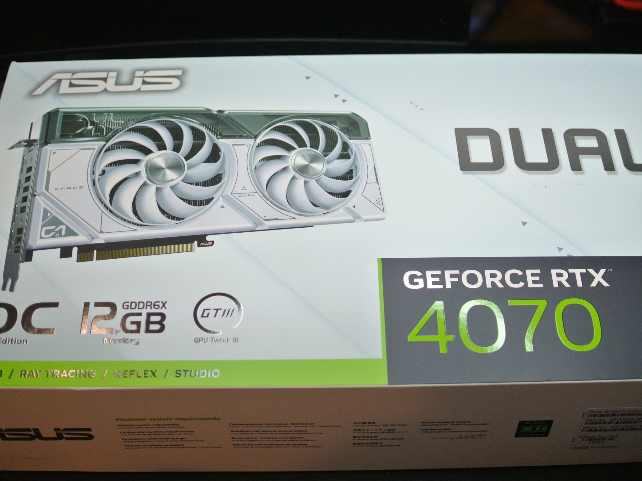 Asus DUAL OC GeForce RTX 4070 12GB GDDR6X Graphics Card White GPU