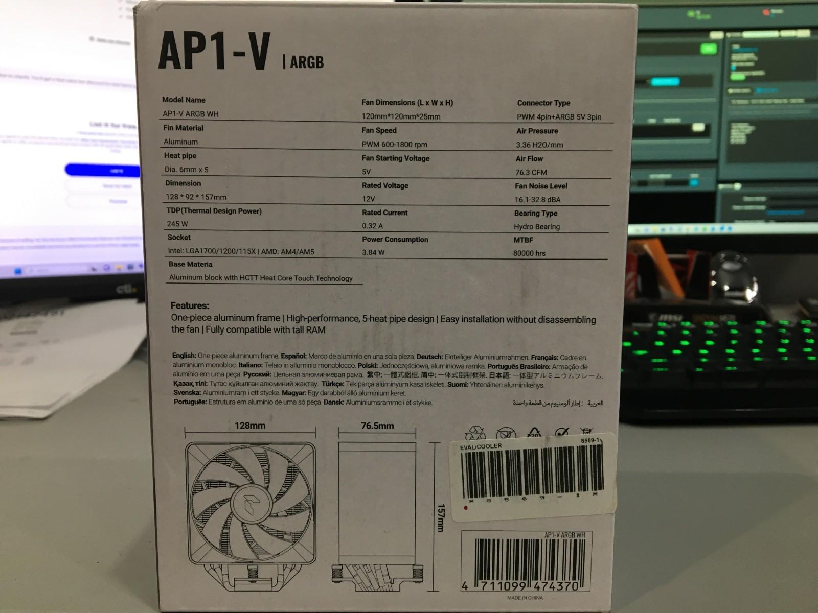APNX AP1-V ARGB 120mm CPU Air Cooler White LGA1700 AM5 - Open Box Unused
