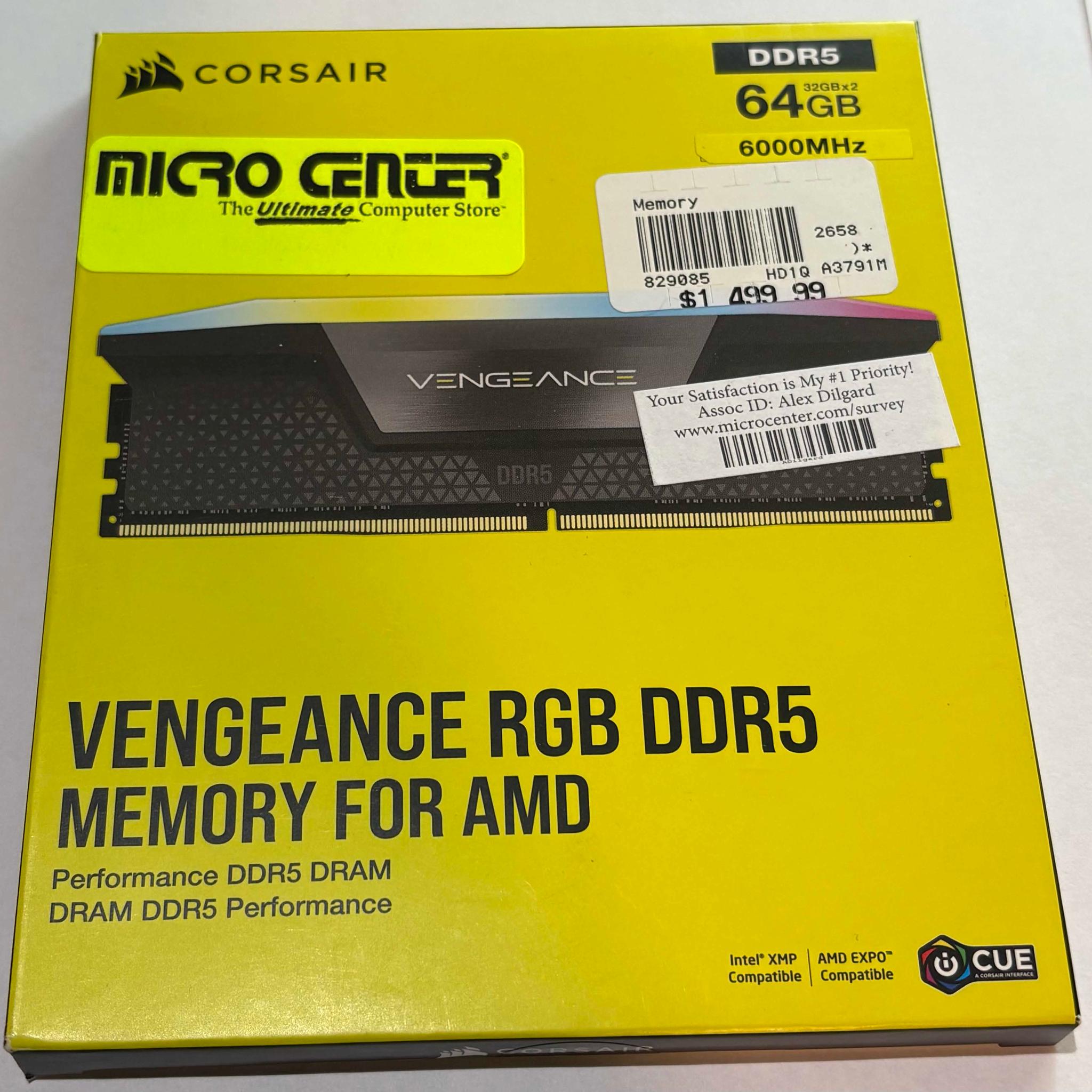 Corsair Vengeance RGB DDR5 64GB 6000MHz (2x32GB)