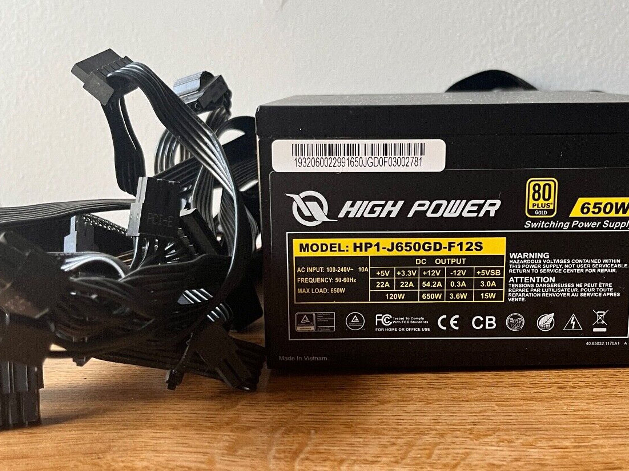 HIGH POWER HP1-J650GD-F12S 650W ATX PSU Power Supply, 80+ Gold