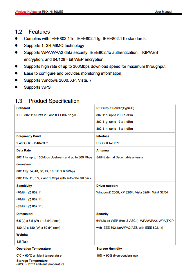 Rosewill RNX-N180UBE Dual-band WiFi USB Wireless Adapter