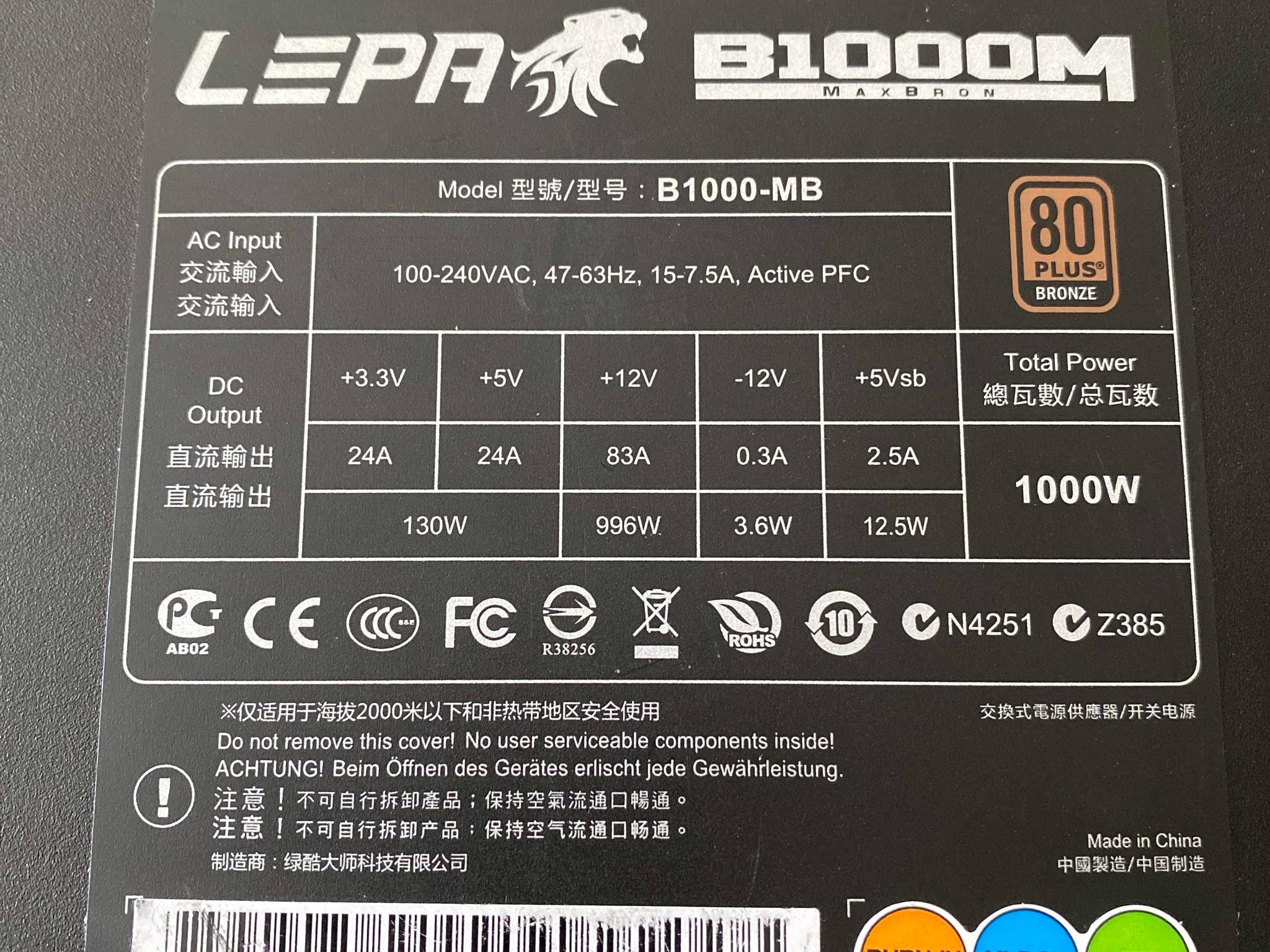 LEPA B1000M MaxBron PSU - Semi-Modular