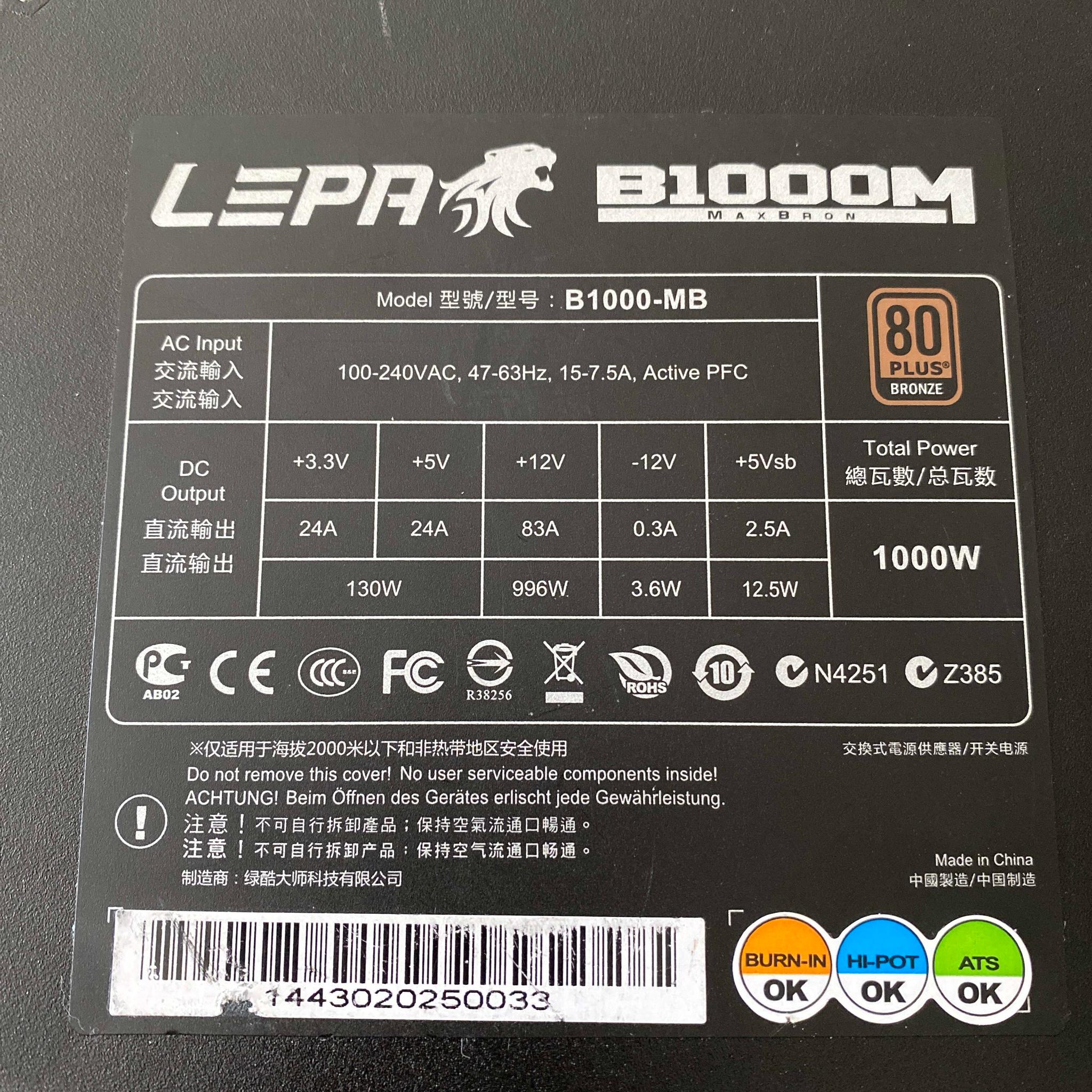 LEPA B1000M MaxBron PSU - Semi-Modular