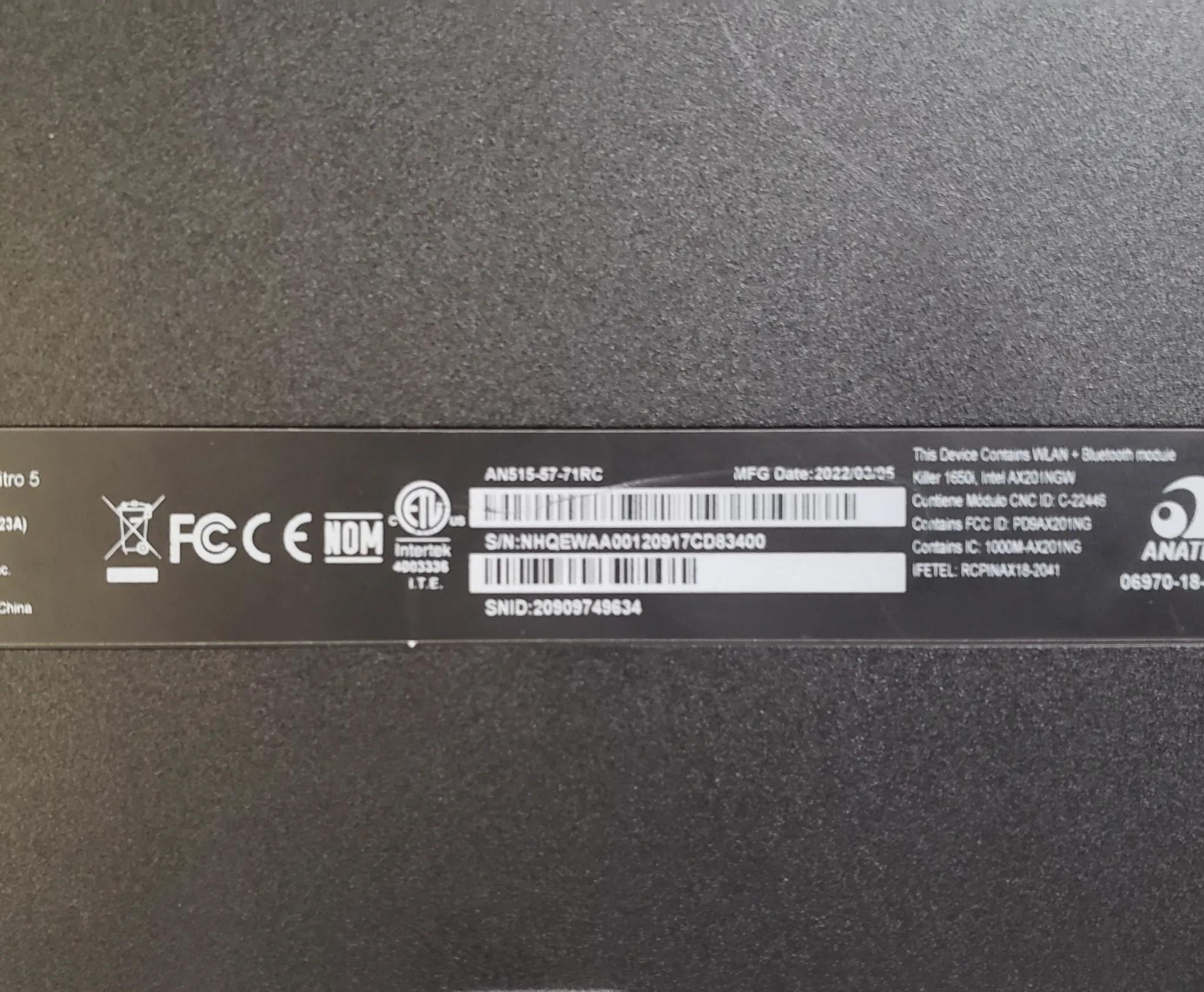 Acer Nitro 5 Gaming Laptop i7-11800H, RTX 3060, 16GB RAM, 500GB NVMe | AN515-57