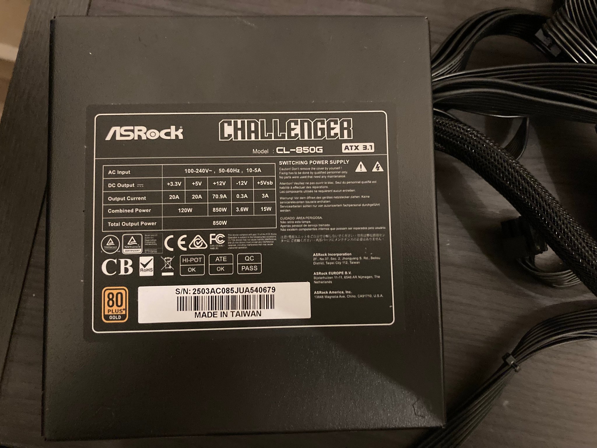 ASRock Challenger CL-850G 80+ Gold Power Supply