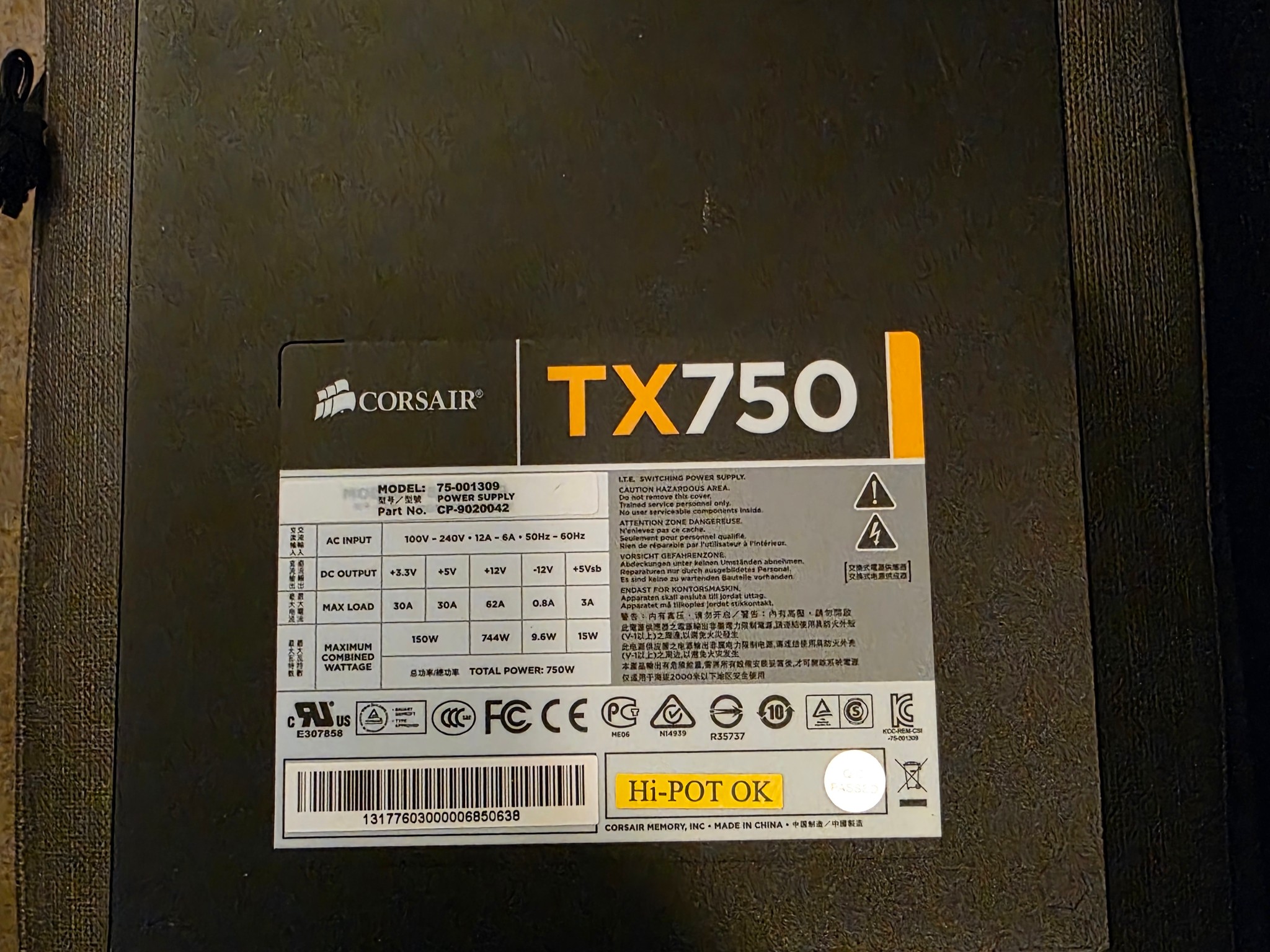 CORSAIR TX 750 WATT PSU