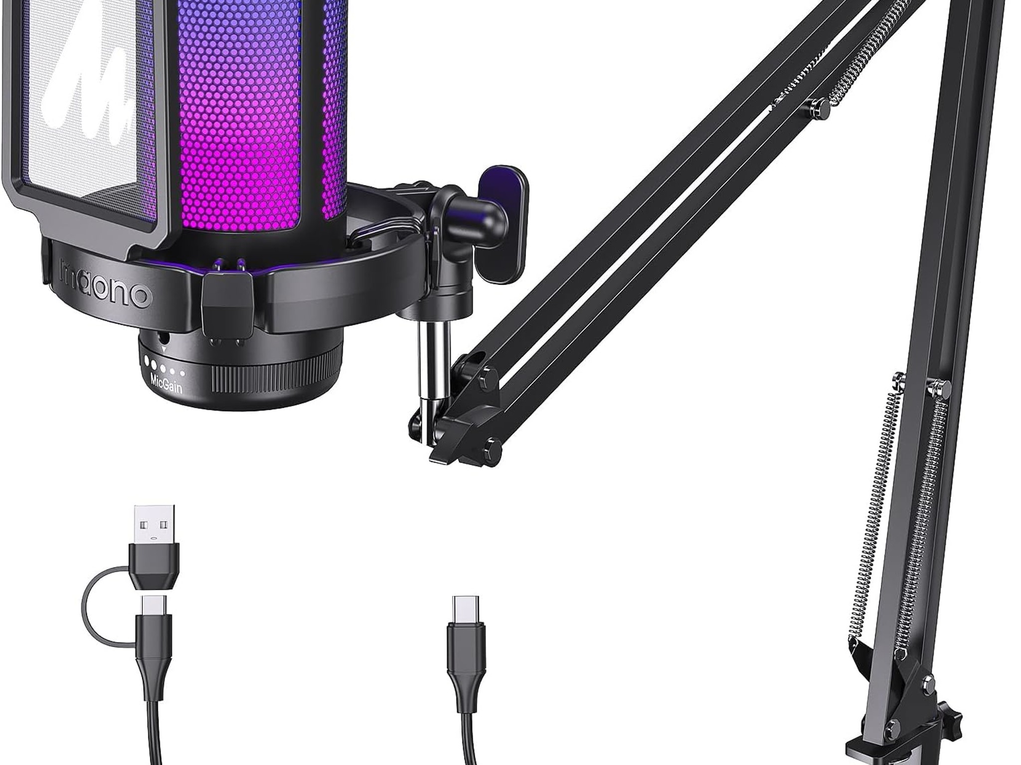MAONO DGM20S Gaming USB Microphone, Noise Cancellation Condenser mic with Mute, Gain, Podcast