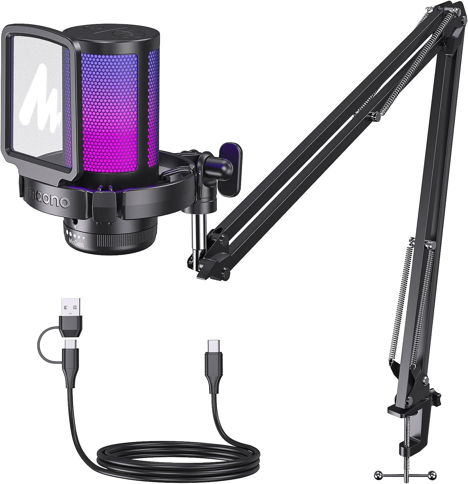 MAONO DGM20S Gaming USB Microphone, Noise Cancellation Condenser mic with Mute, Gain, Podcast