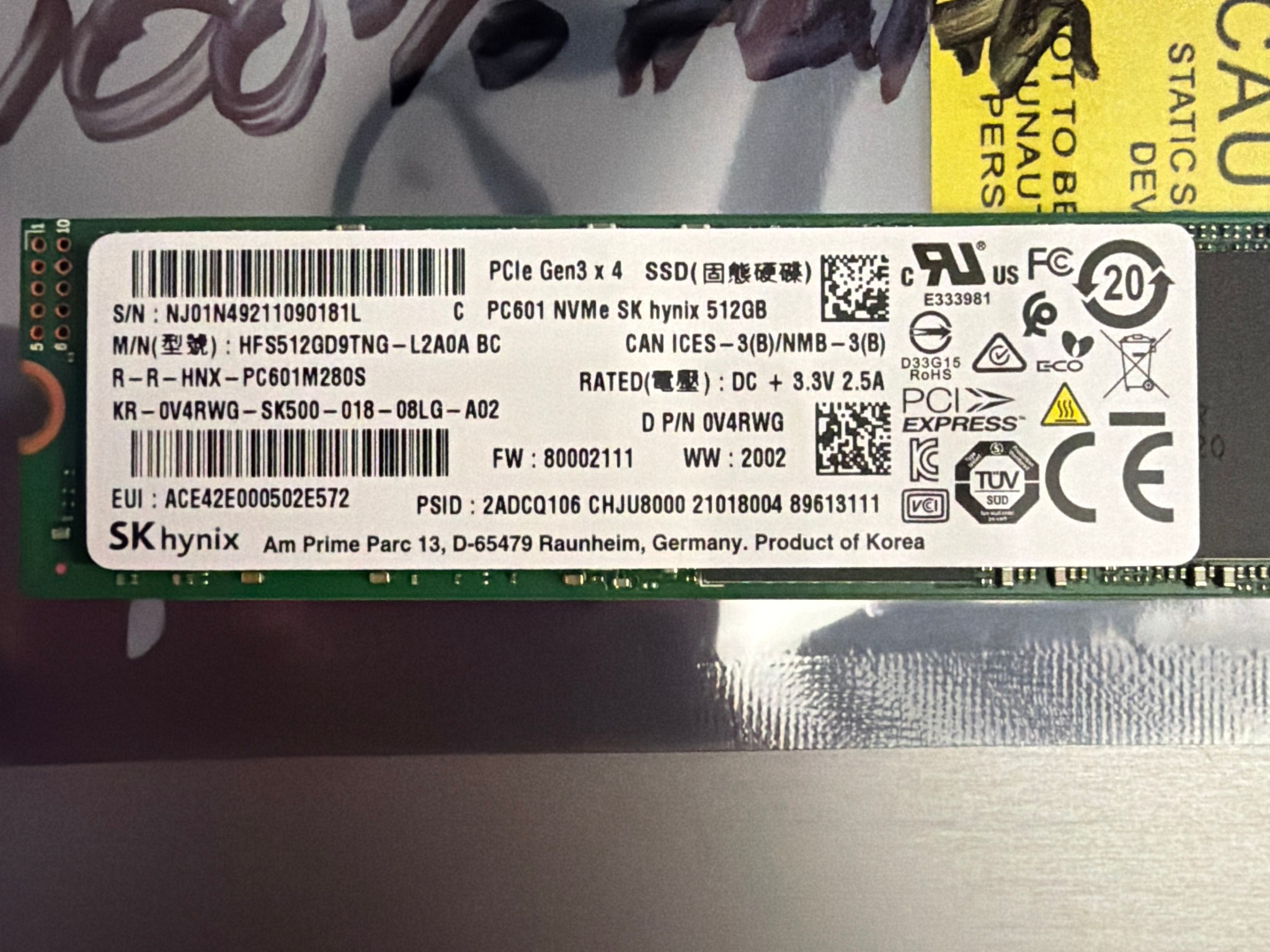 SK Hynix 512GB NVMe M.2 2280 SSD Like New