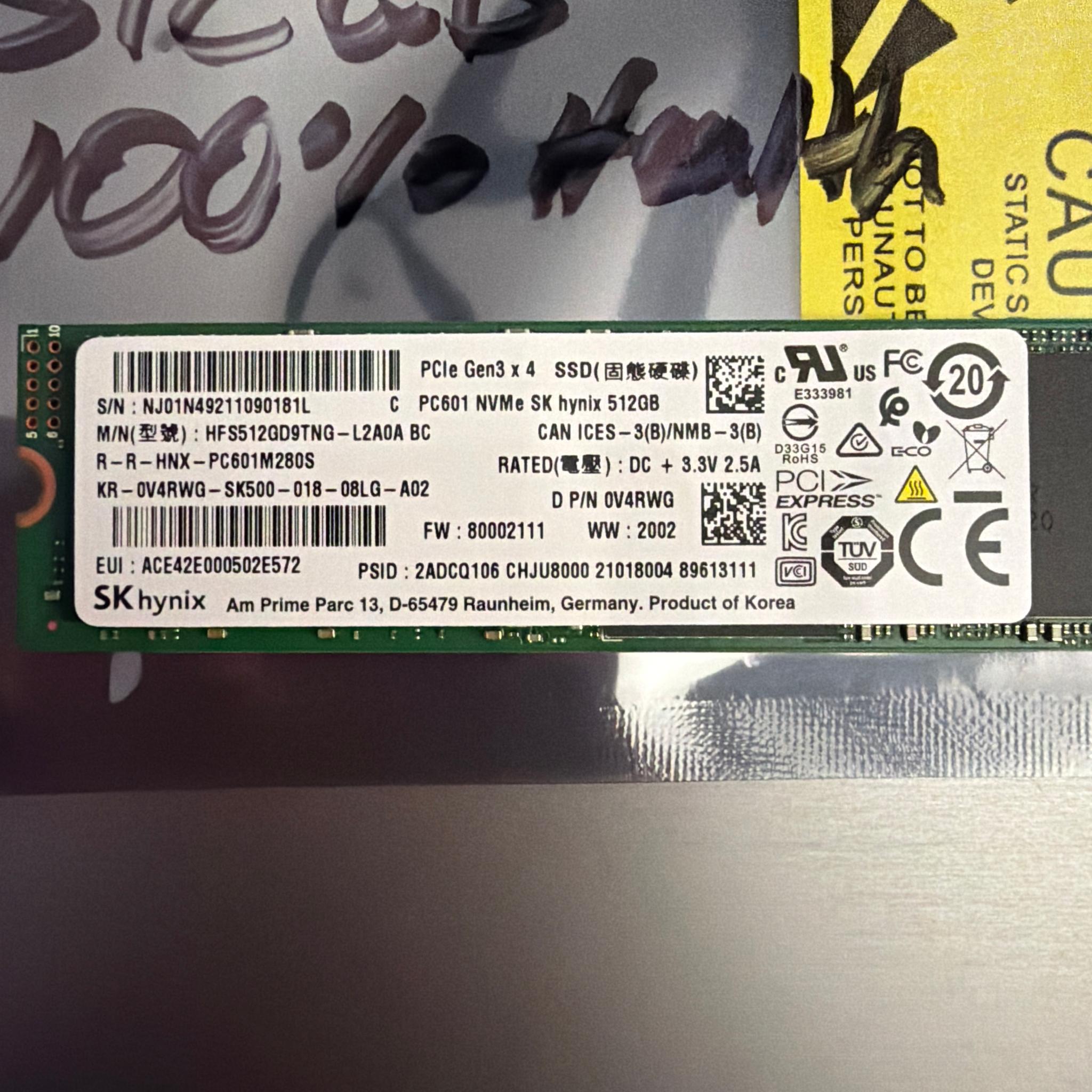SK Hynix 512GB NVMe M.2 2280 SSD Like New