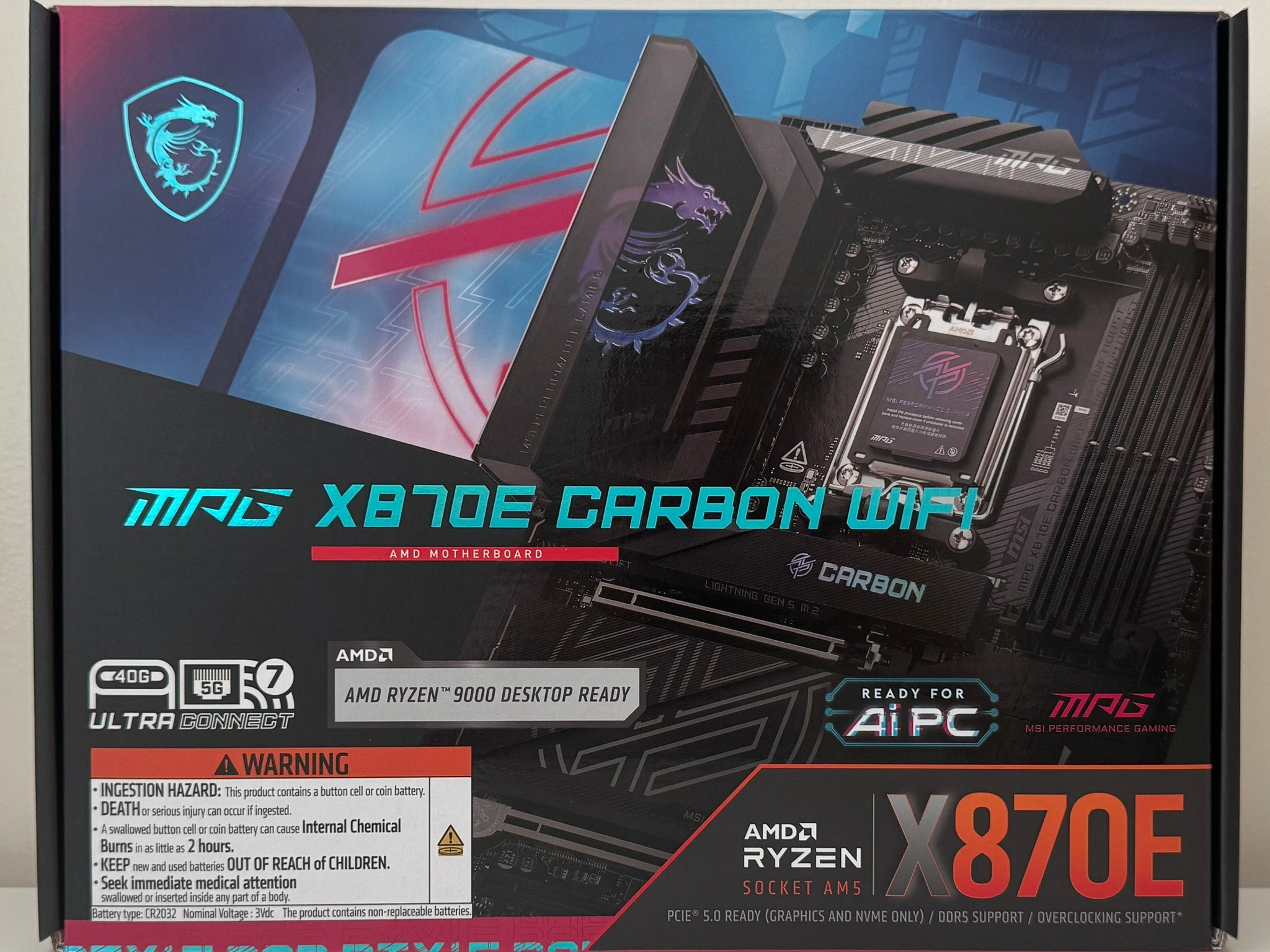 New MSI MPG X870E CARBON WIFI AMD AM5 ATX Motherboard - WiFi 7, 4x M.2, PCIe 5.0, USB 4.0