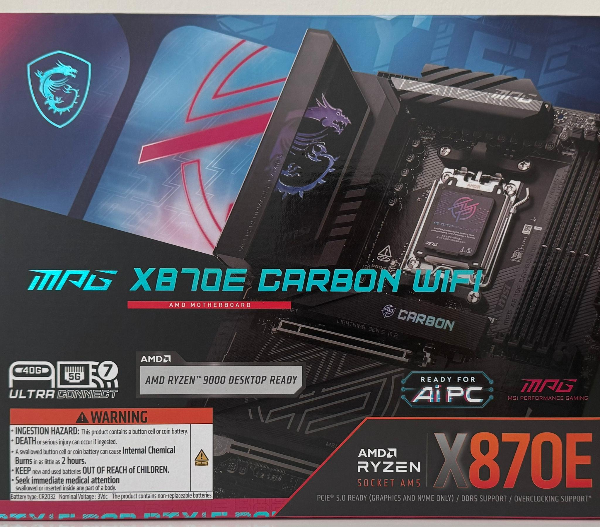 New MSI MPG X870E CARBON WIFI AMD AM5 ATX Motherboard - WiFi 7, 4x M.2, PCIe 5.0, USB 4.0