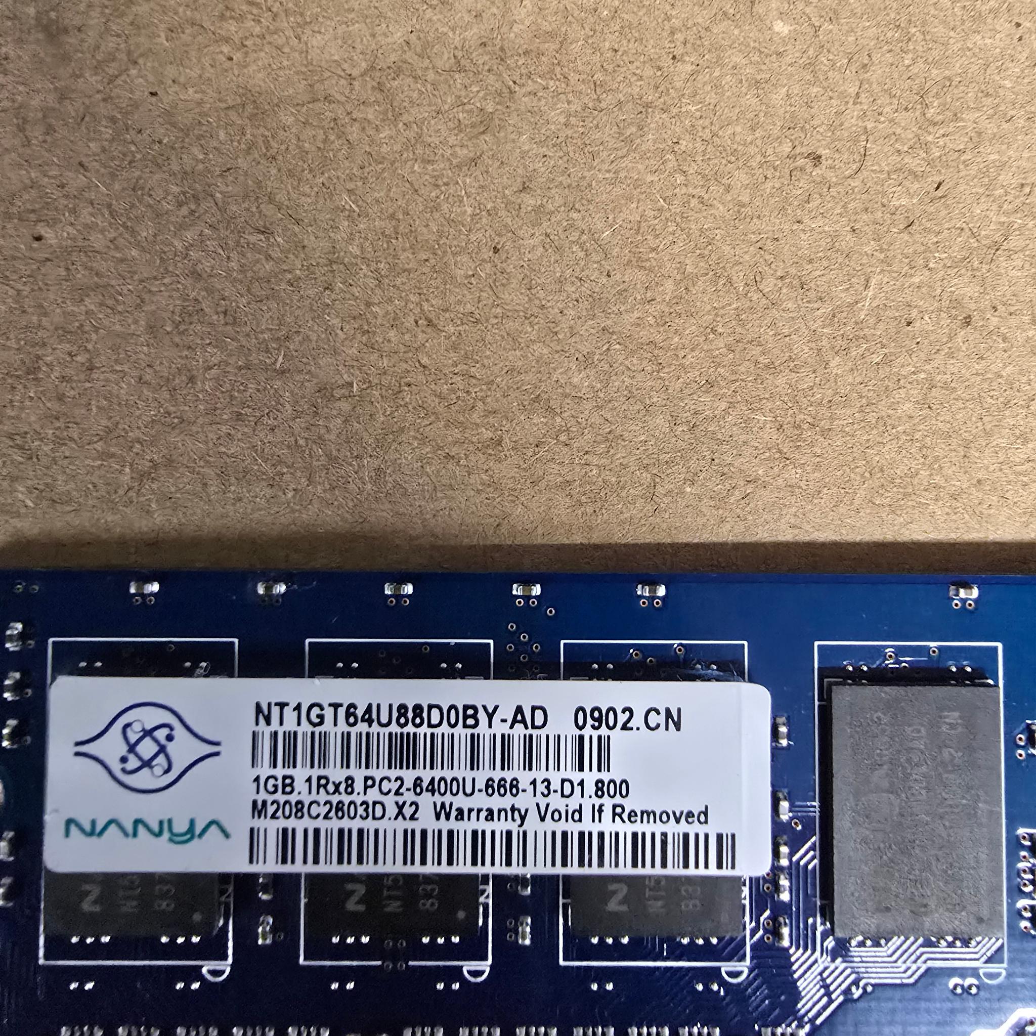 NANYA 1Rx8 1GB DDR2 PC2-6400U Memory Standard Desktop Memory NT1GT64U88D0BY-AD DIMM