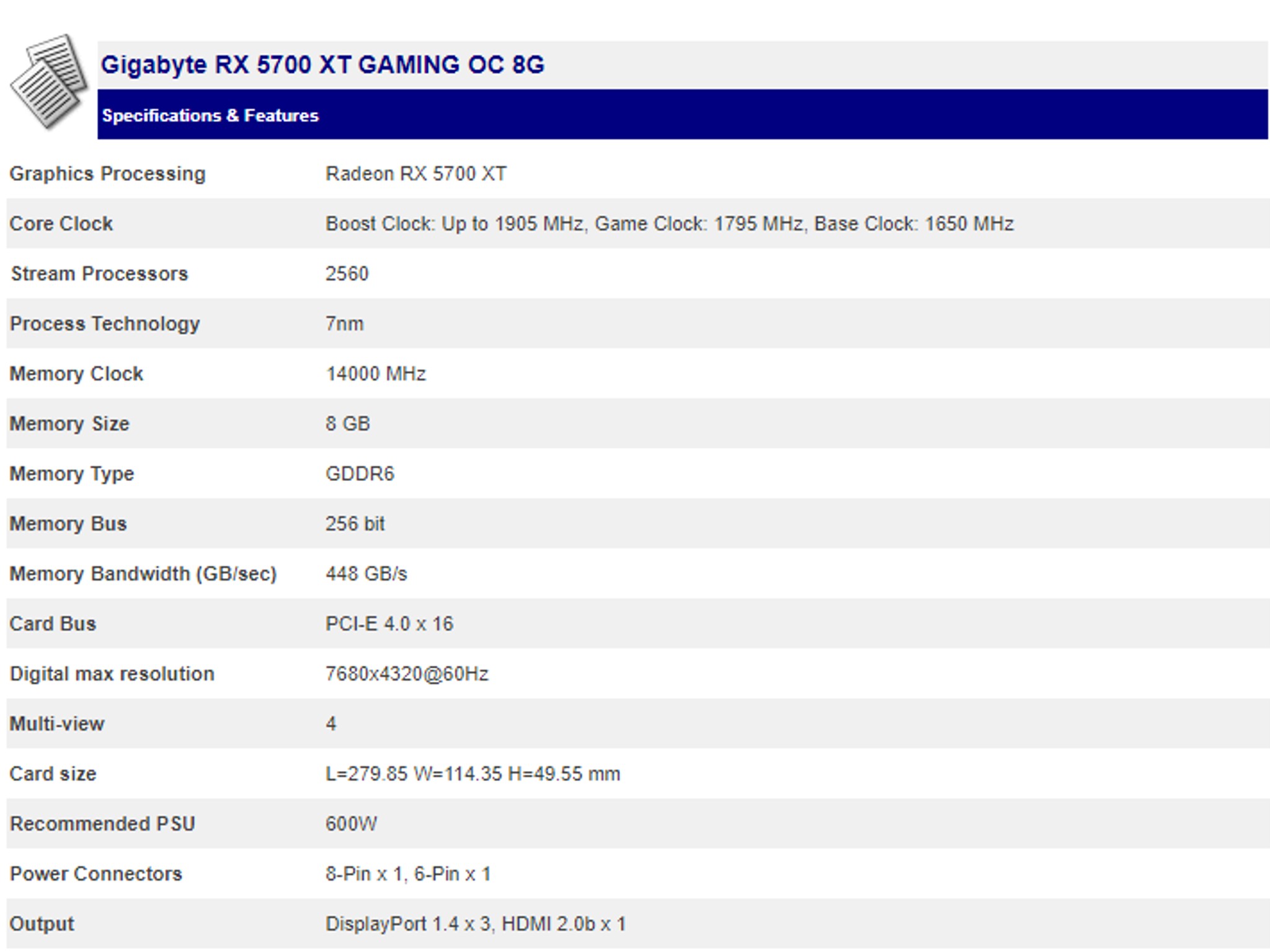 Gigabyte RX 5700XT Gaming OC Graphics Card