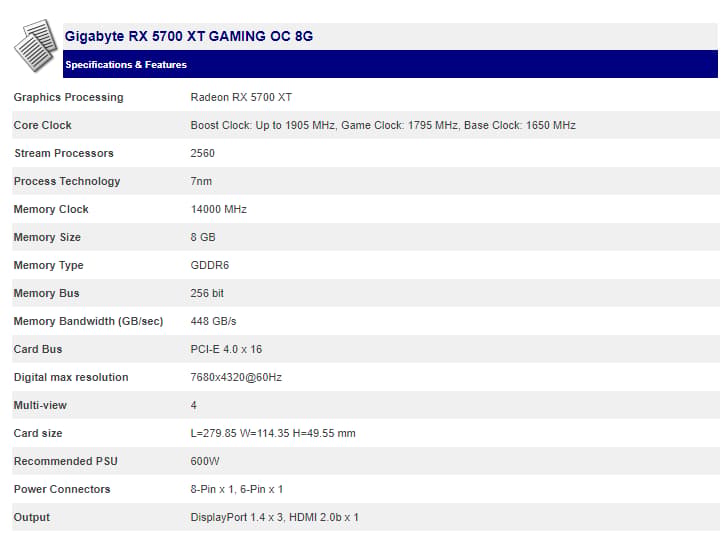 Gigabyte RX 5700XT Gaming OC Graphics Card