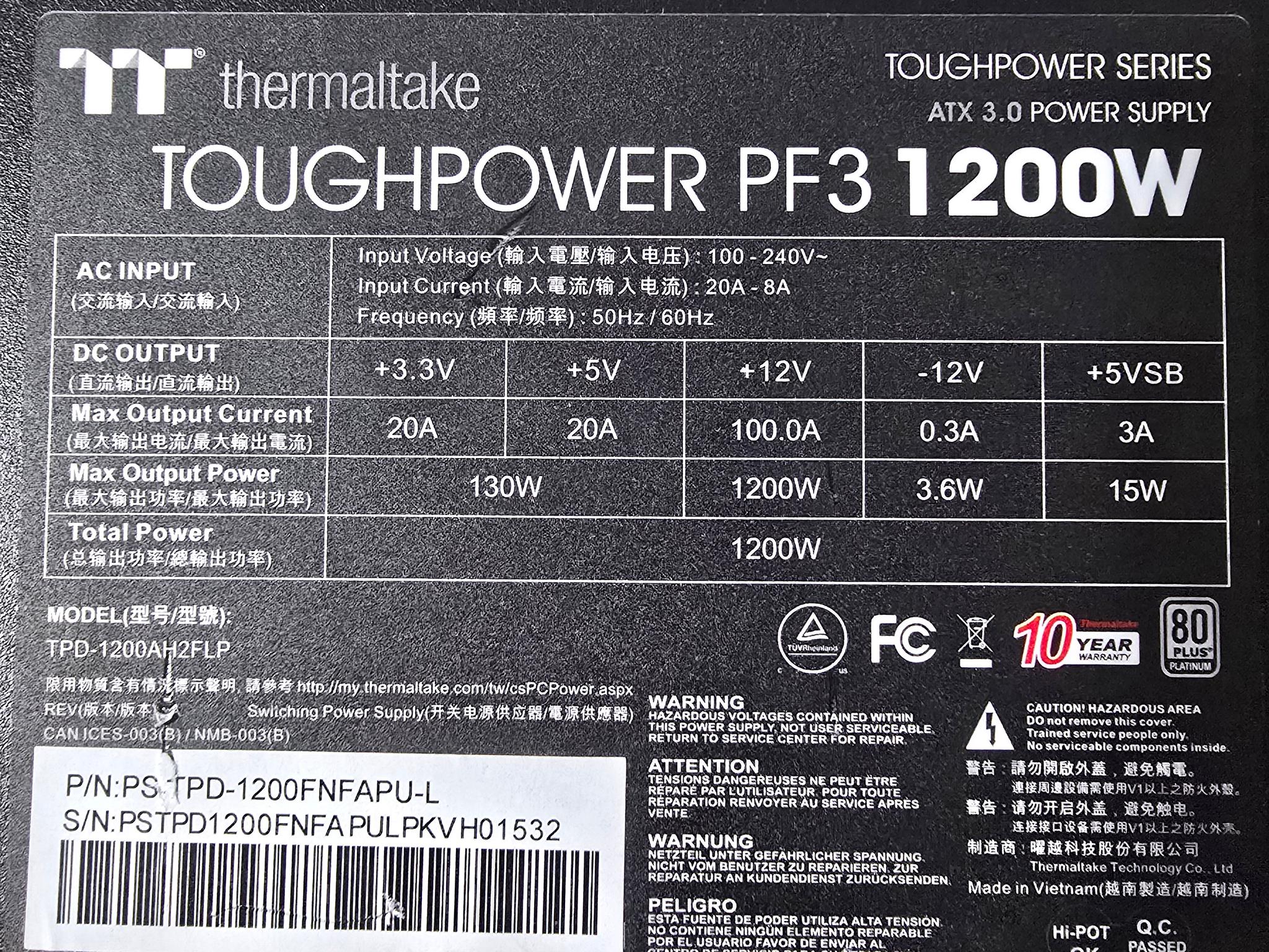 ThermalTake ToughPower PF3 1200W Platinum