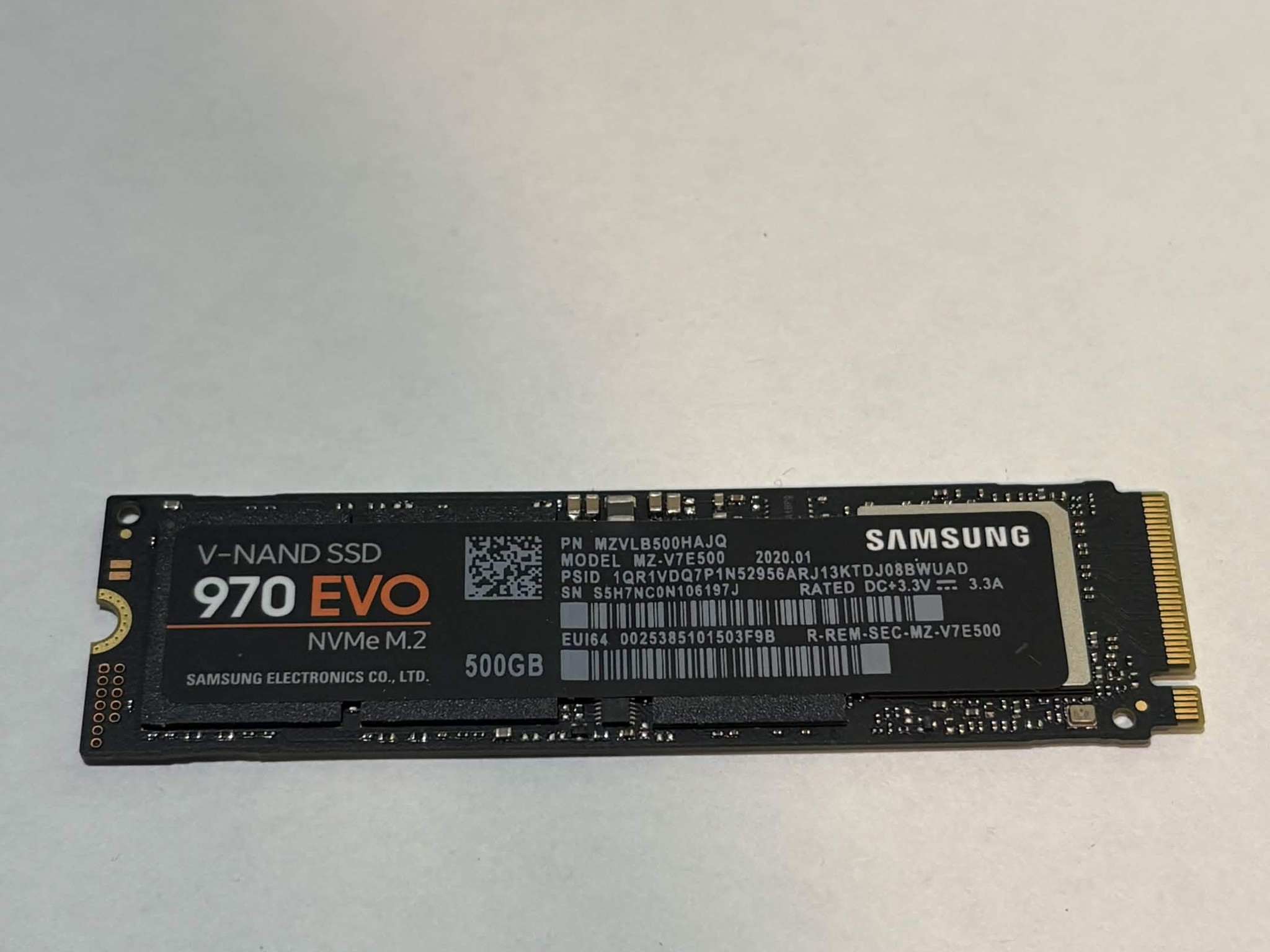Samsung 970 EVO 500GB NVMe M.2 SSD PCIe Gen3 x4 – Tested – 100% Health