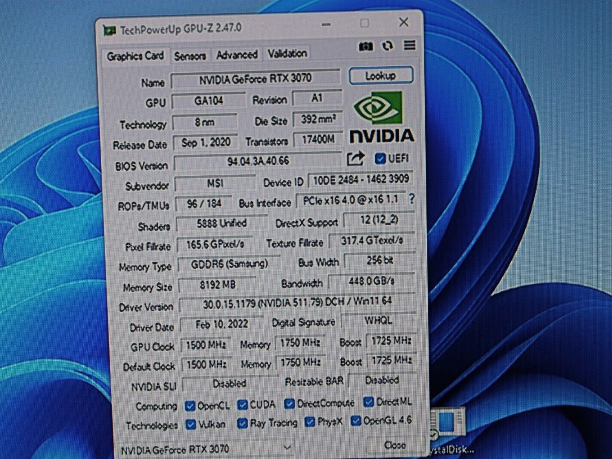 MSi Nvidia Geforce RTX 3070 Ventus 2X NON-LHR 8GB GDDR6 Graphics Card GPU