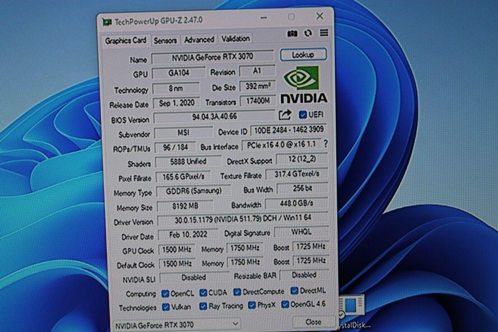MSi Nvidia Geforce RTX 3070 Ventus 2X NON-LHR 8GB GDDR6 Graphics Card GPU