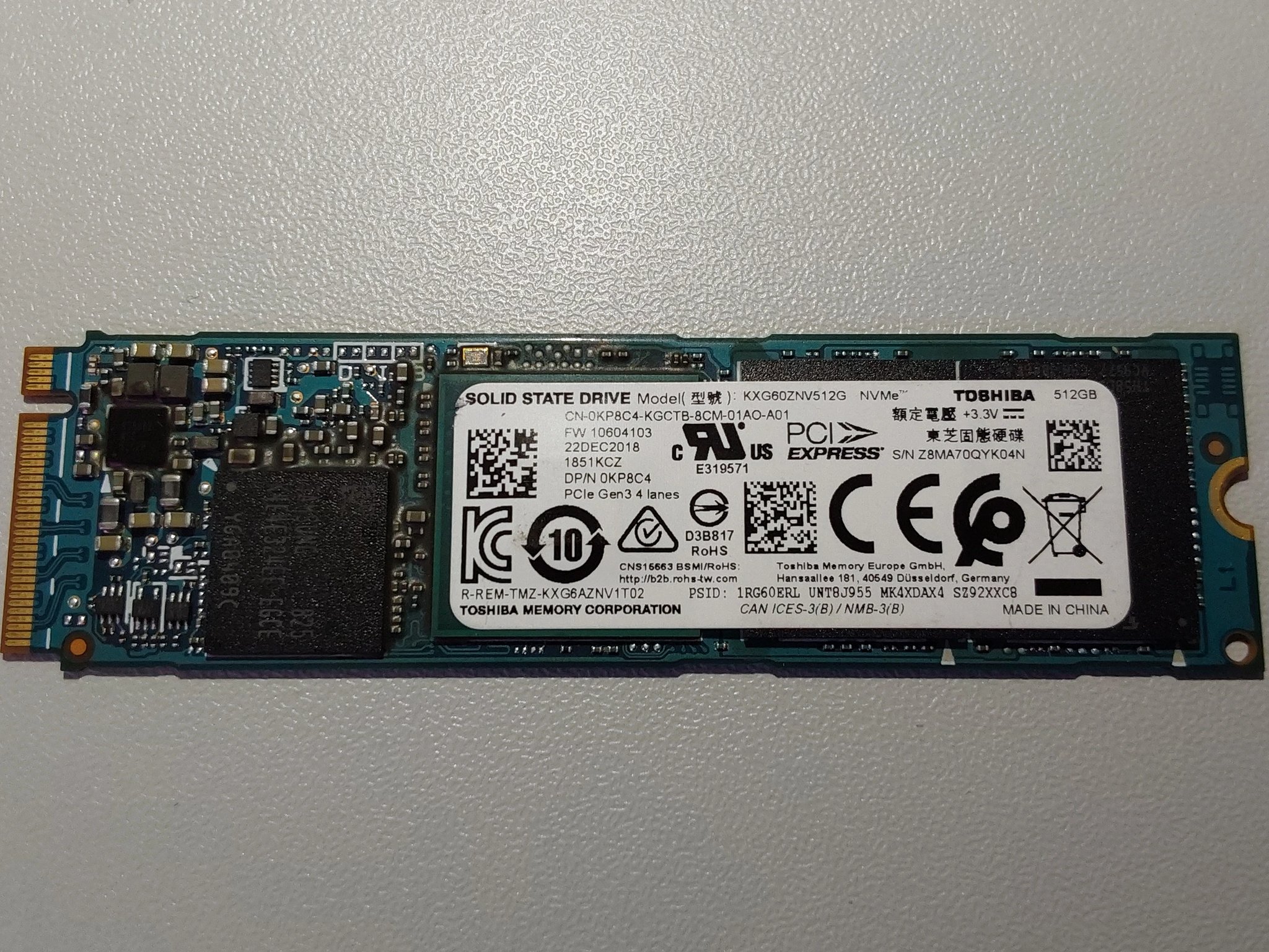 Toshiba KXG60ZNV512G NVMe 512GB SSD