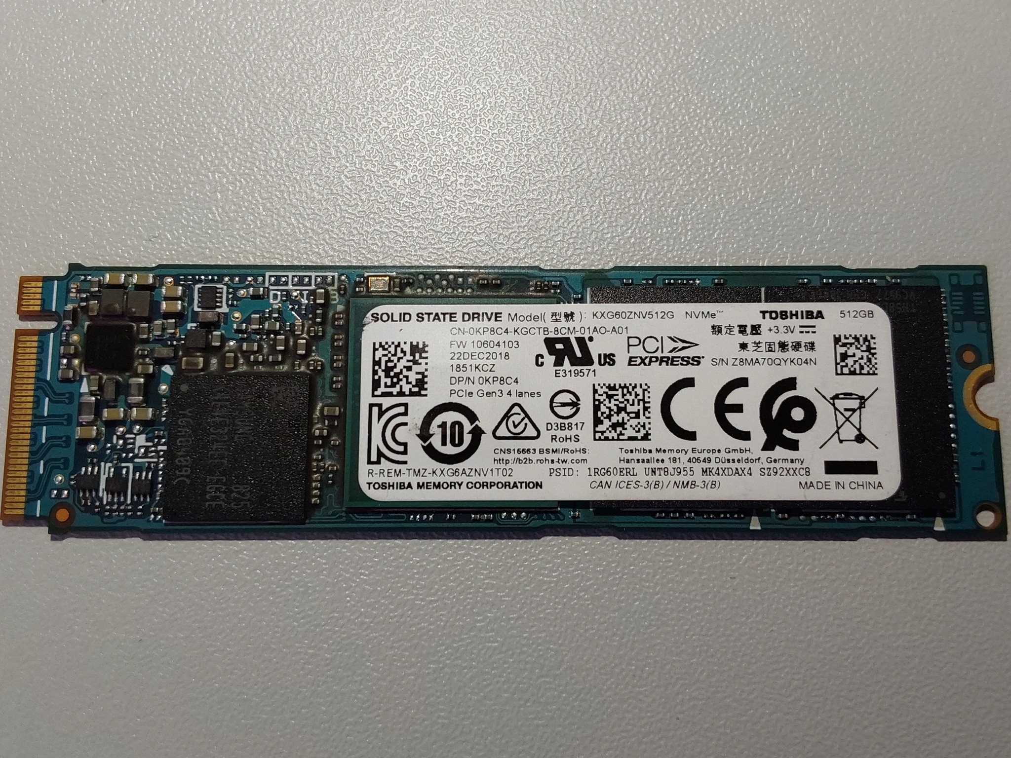 Toshiba KXG60ZNV512G NVMe 512GB SSD