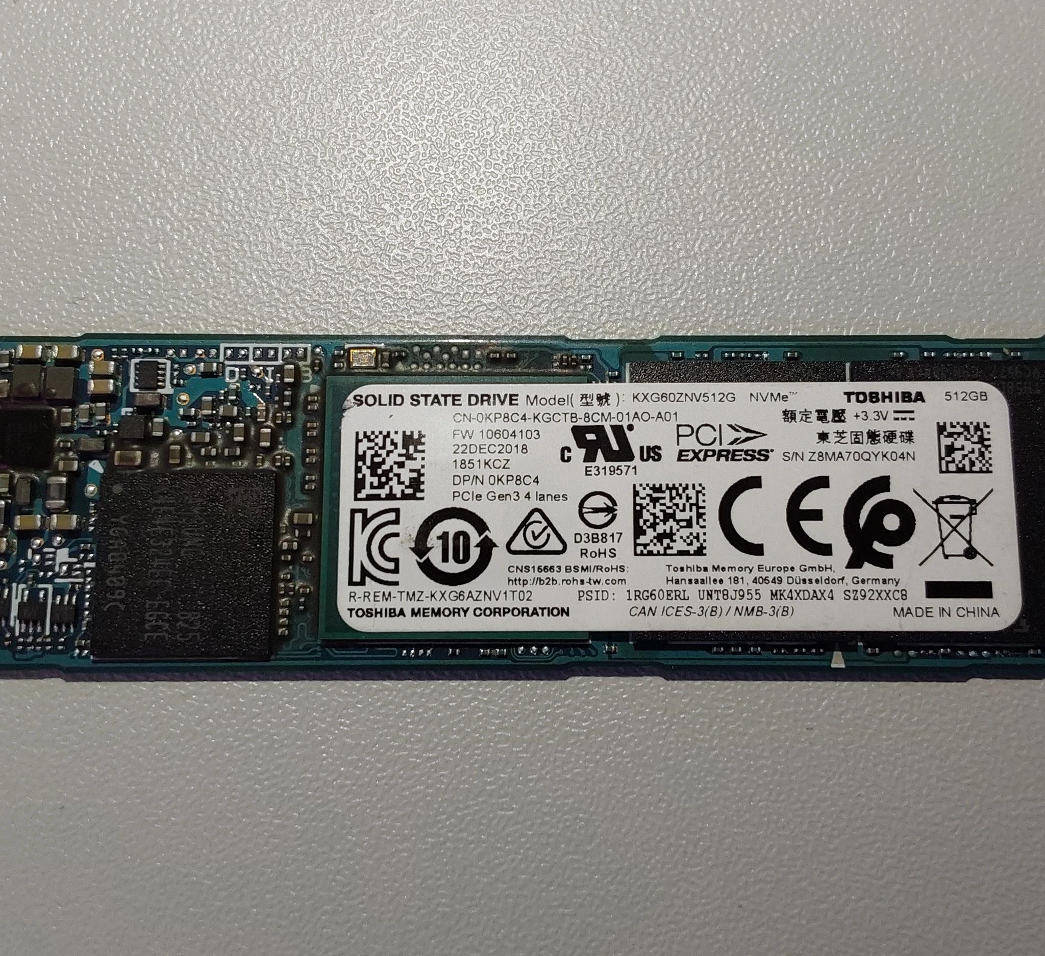 Toshiba KXG60ZNV512G NVMe 512GB SSD